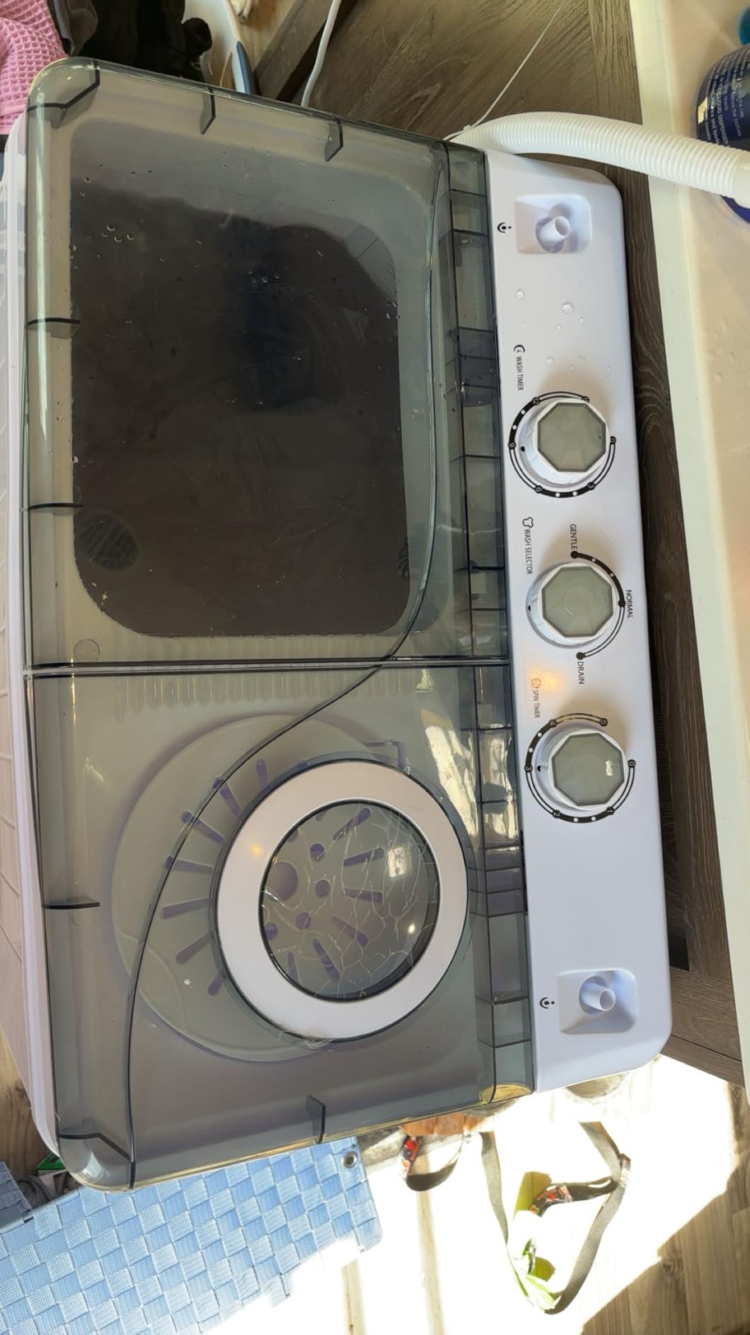COSTWAY Portable Washing Machine, Twin Tub 26lbs Capacity Laundry, 18lbs Washer and 8lbs Spinner Combo with Timer Knobs, Built-in Drain Pump, Compact Washer for Home Dorm Apartment (Grey+White) customer photo 1