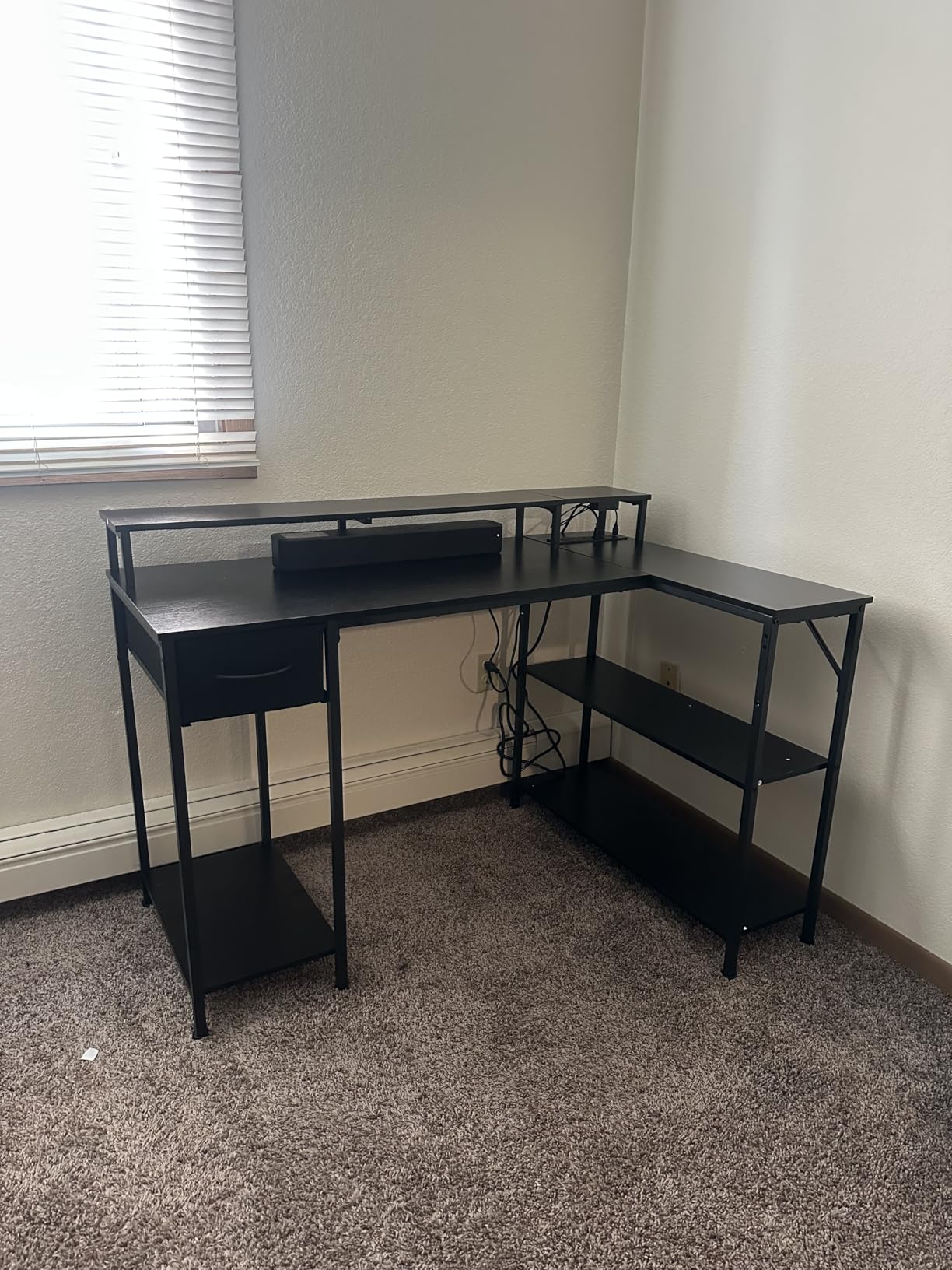SUPERJARE 53 inch Reversible L Shaped Desk with LED Lights & Power Outlets, Computer Desk with Shelves & Monitor Stand, Gaming Desk with Drawer, Home Office Desk Corner Desk, PU White Drawer customer photo 1