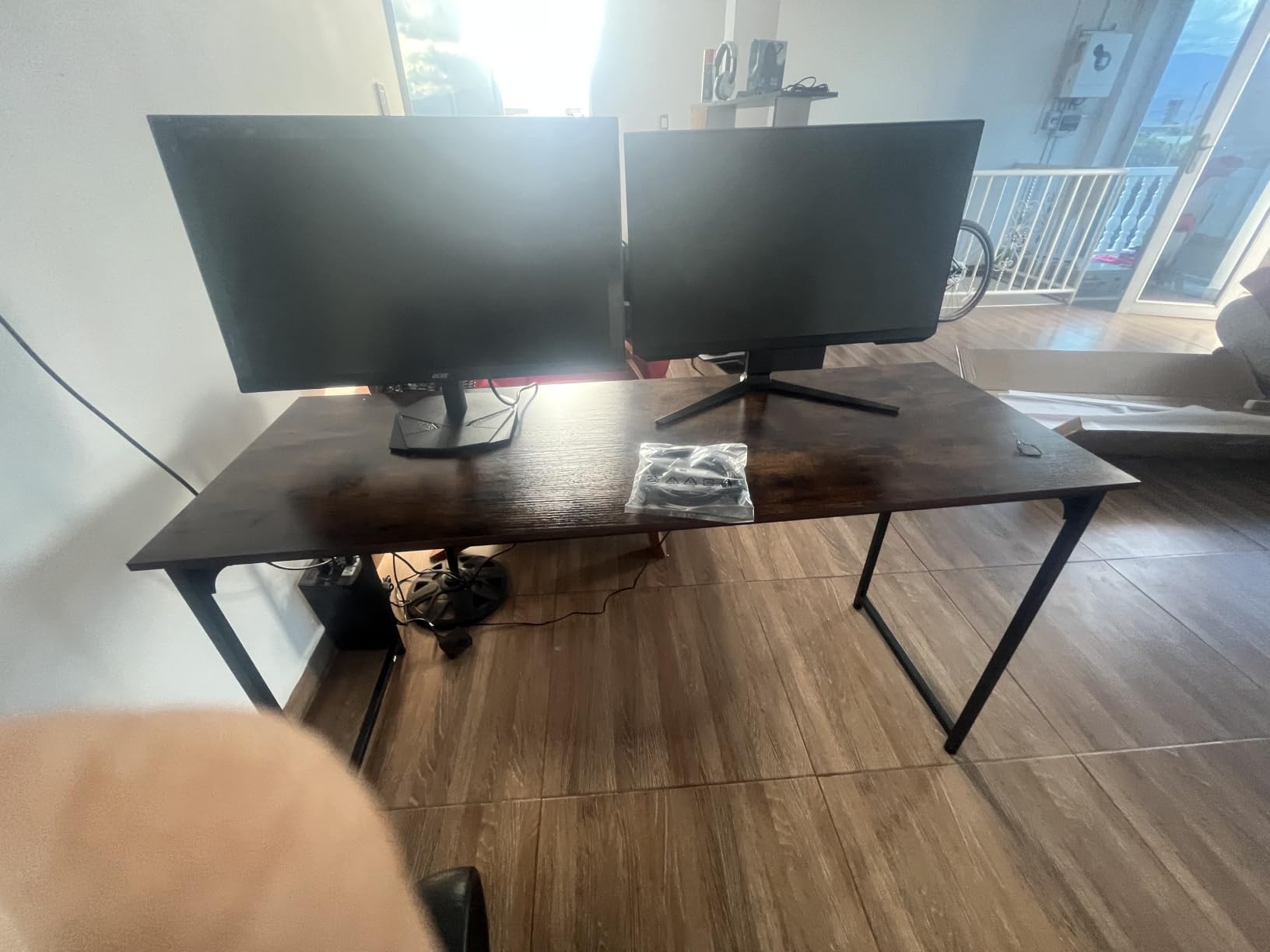 Huuger Computer Desk, 63 Inch Office Desk, Gaming Desk with Storage, Writing Desk Work Desk for Home Office, Study, Modern Simple Desk, Large Legroom, Metal Frame, Rustic Brown and Black customer photo 2