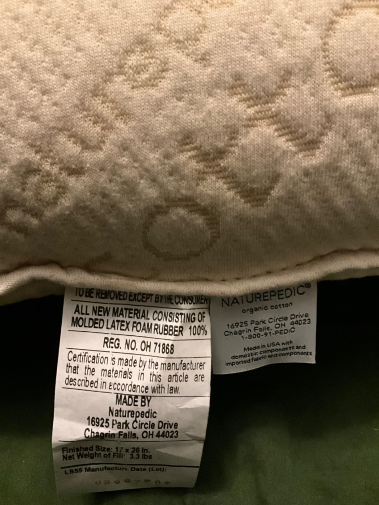Naturepedic Organic Solid Latex Pillow - Standard Bed Pillow - Luxury Pillow for Comfortable Sleeping, Back Support and Neck Pain Relief - Sleeps Cooler & More Supportive Than Memory Foam Pillows customer photo 1