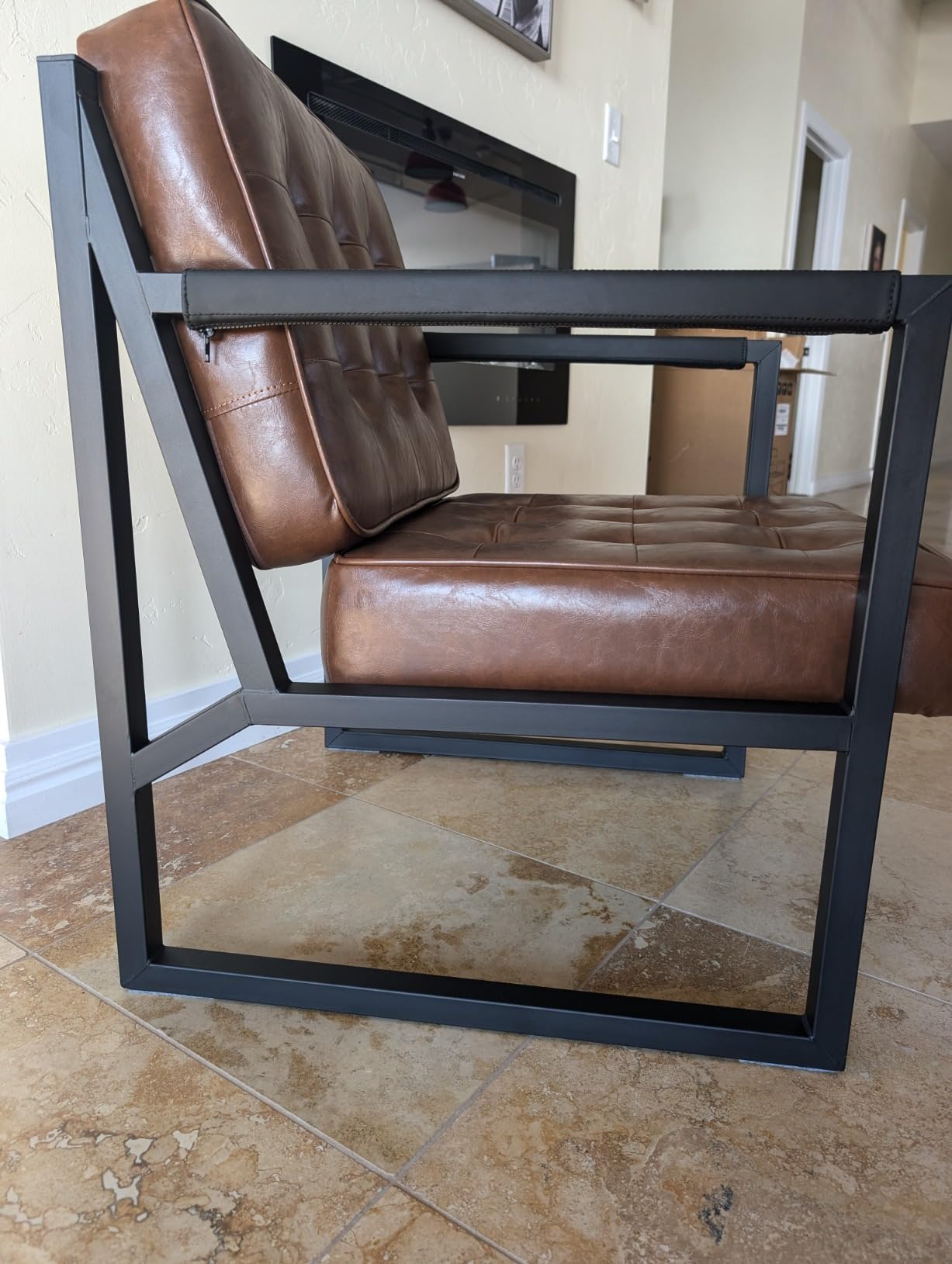 COLAMY Mid Century Modern Accent Chair Set of 2, Comfy Living Room Chair, Black Leather Accent Chair, Faux Leather Reception Armchair with Metal Legs for Living Room Bedroom Reception Office, Black customer photo 1