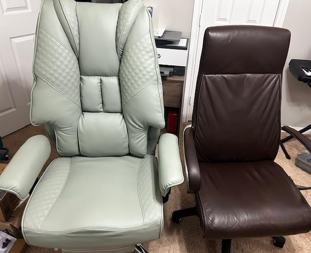 EXCEBET Big and Tall Office Chair 400lbs Wide Seat, Leather High Back Executive Office Chair with Foot Rest, Ergonomic Chairs Lumbar Support for Lower Back Pain Relief (Light Pink) customer photo 1