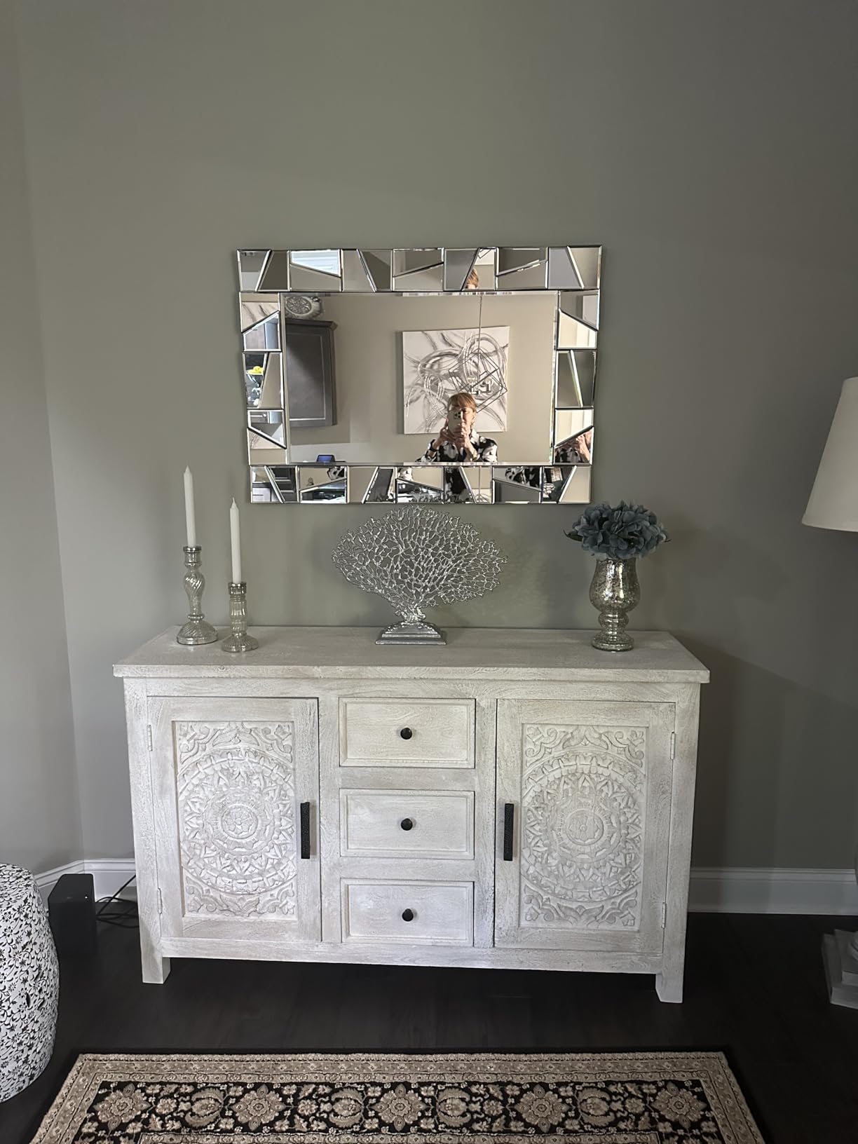 Chende Large Living Room Mirror for Decor, 44'' x 24'' Modern Decorative Wall Mirrors with Uneven Glass Frame, Rectangle Elegant Mirror with Glass Beveled Edge for Entryway, Dining Room, Bedroom customer photo 2