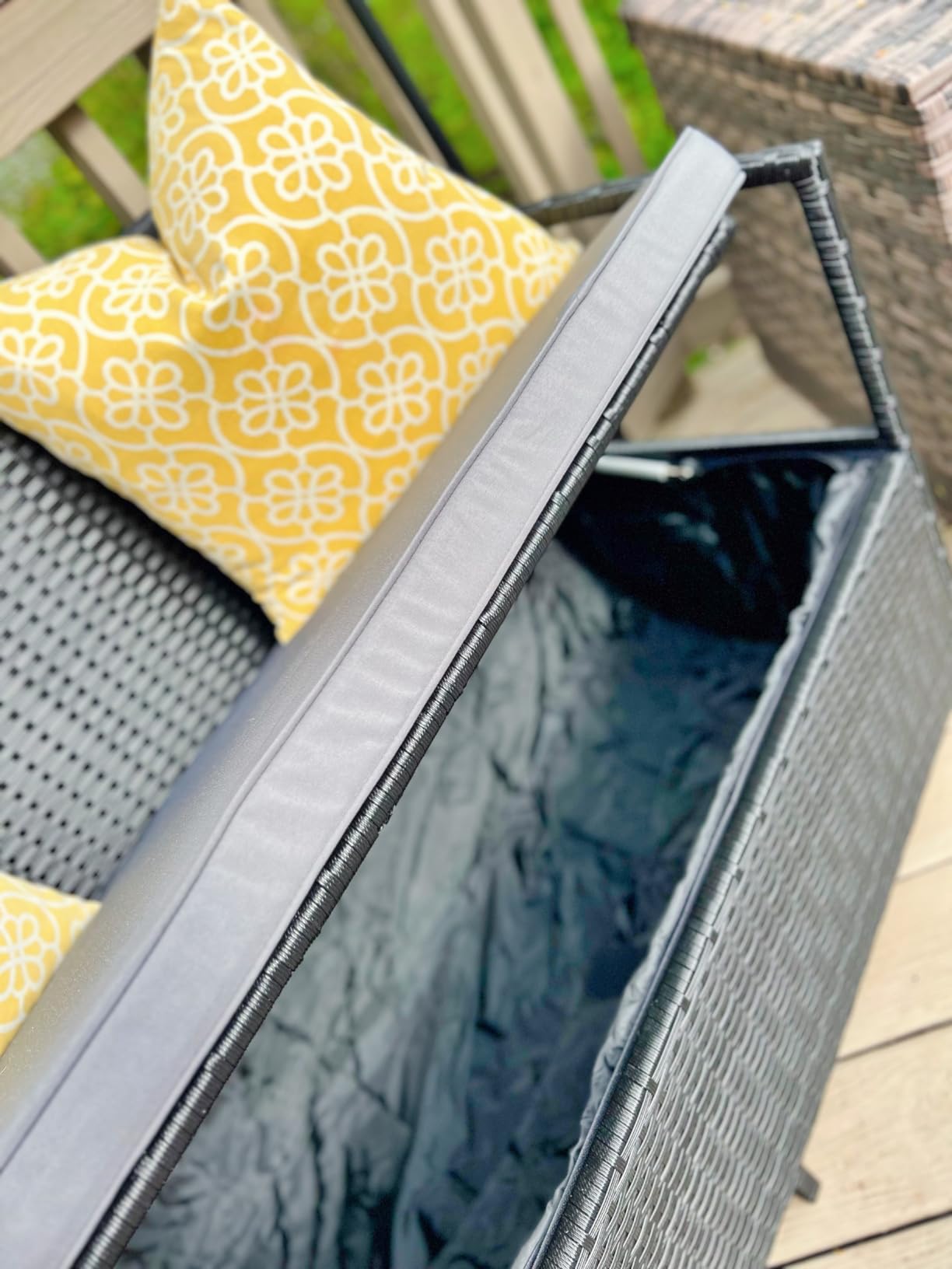 Flamaker Patio Loveseat Wicker Outdoor Furniture Storage Bench, Black customer photo 2