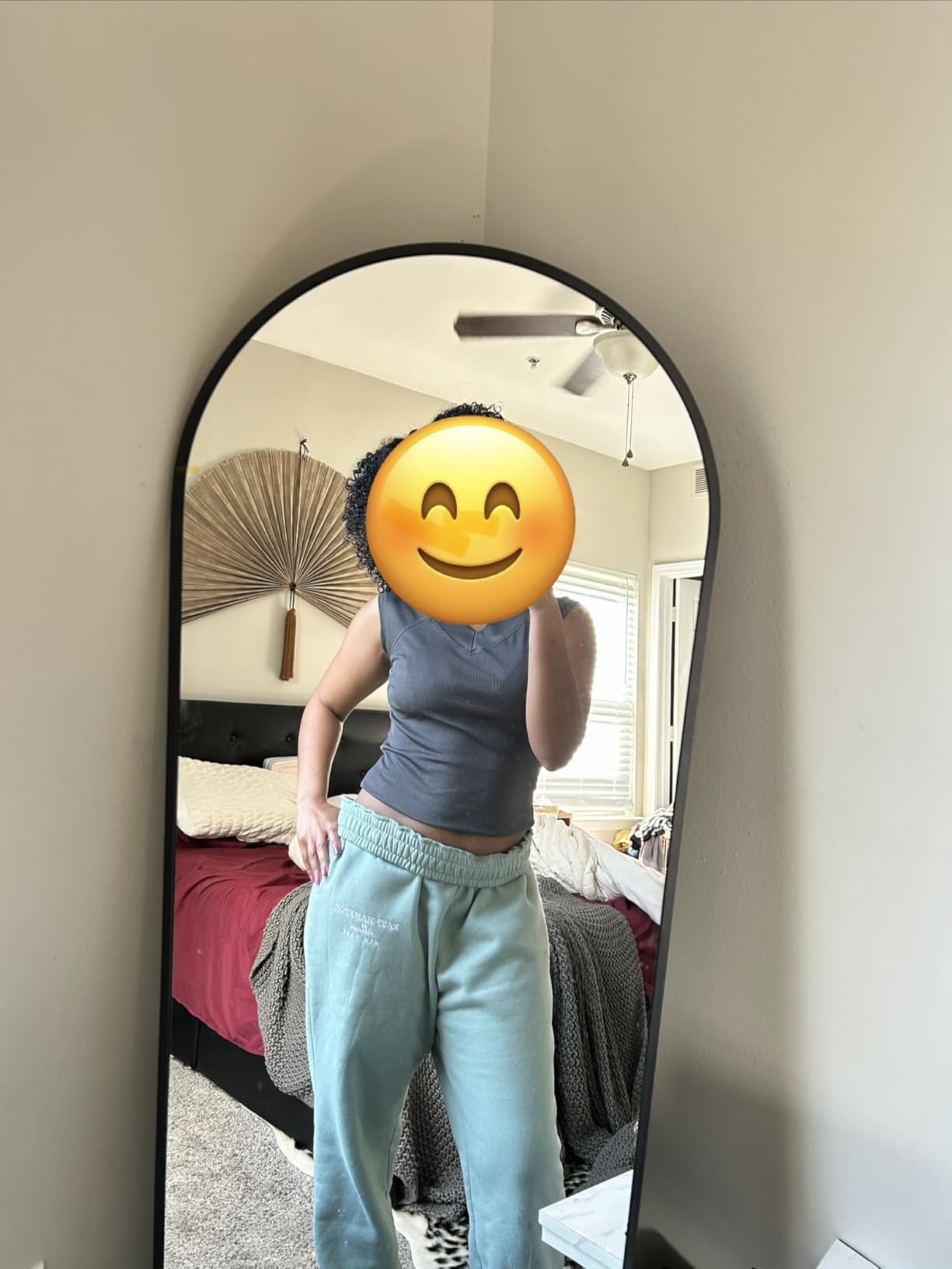 Delma Arched Full Length Mirror with Stand, Black Floor Mirror customer photo 1