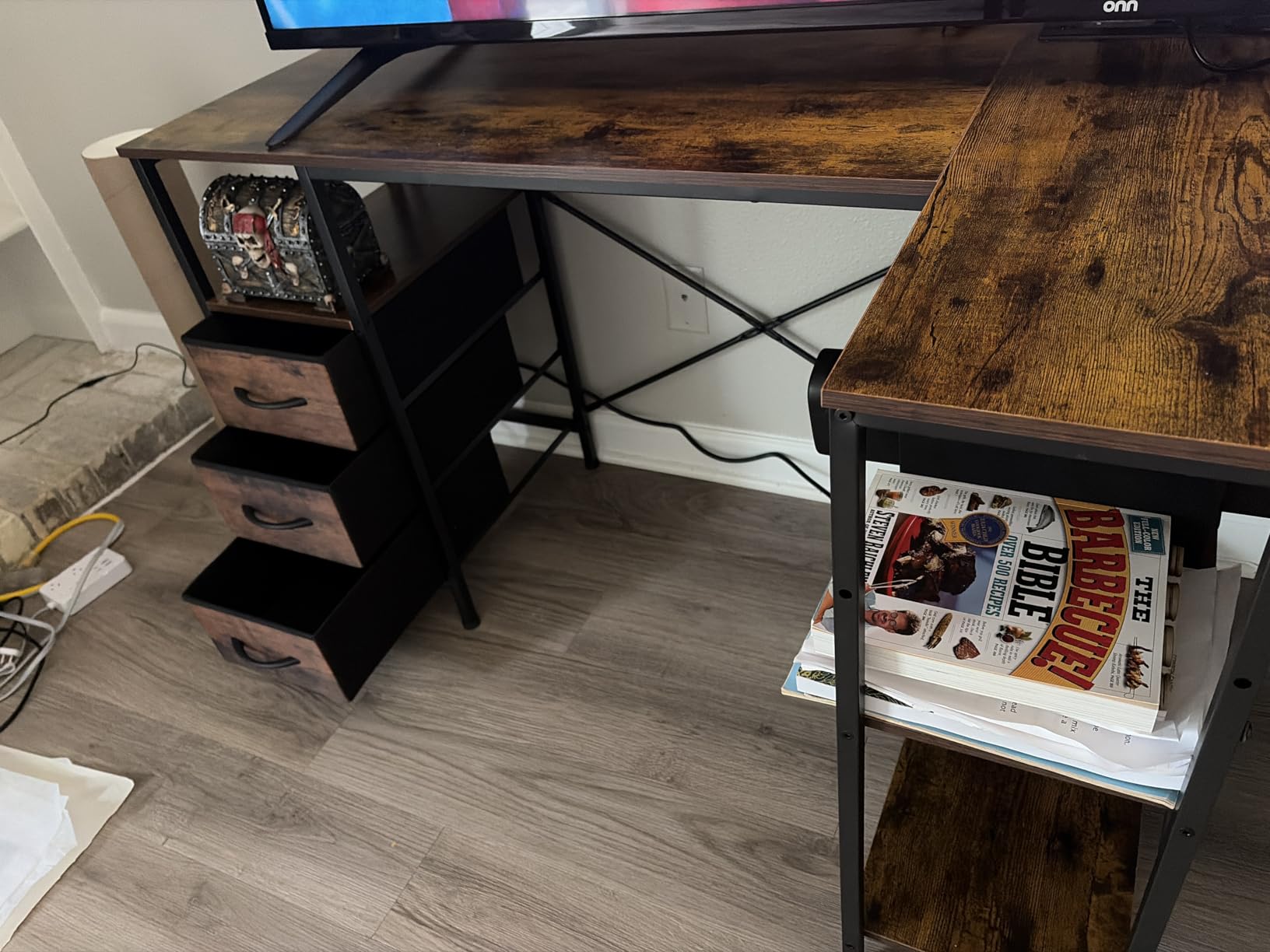 Huuger Computer Desk with 6 Drawers, Office Desk with Shelves, Reversible Gaming Desk, Corner Desk with Storage, Work for Home Office, Study, Living Room, 47inch, Rustic Brown customer photo 2