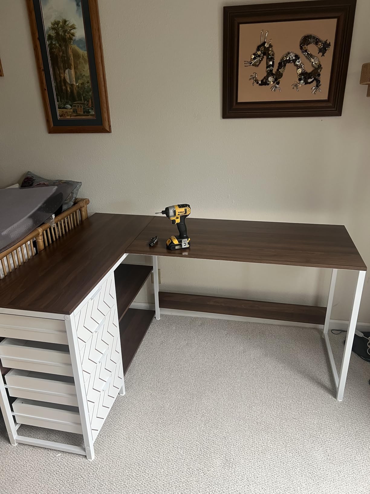 Tribesigns L Shaped Computer Desk with Storage Drawers, 59 inch Corner Desk with Shelves, Reversible L-Shaped Office Desk Study Writing Table Workstation for Home Office, Walnut & White customer photo 1