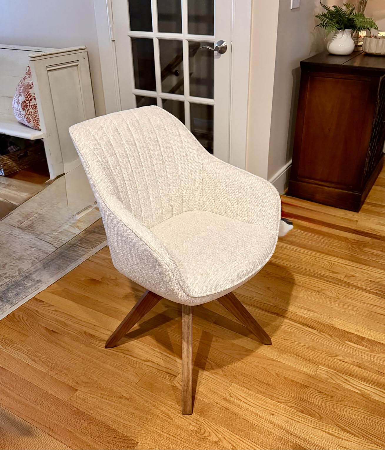 Art Leon Swivel Desk Chair for Home Office, Fabric, Gray | No Wheels, Oka Wood Legs, Mid Century Modern, Upholstered, 360 Swivel, Accent Chair, Living Room, Bedroom customer photo 1