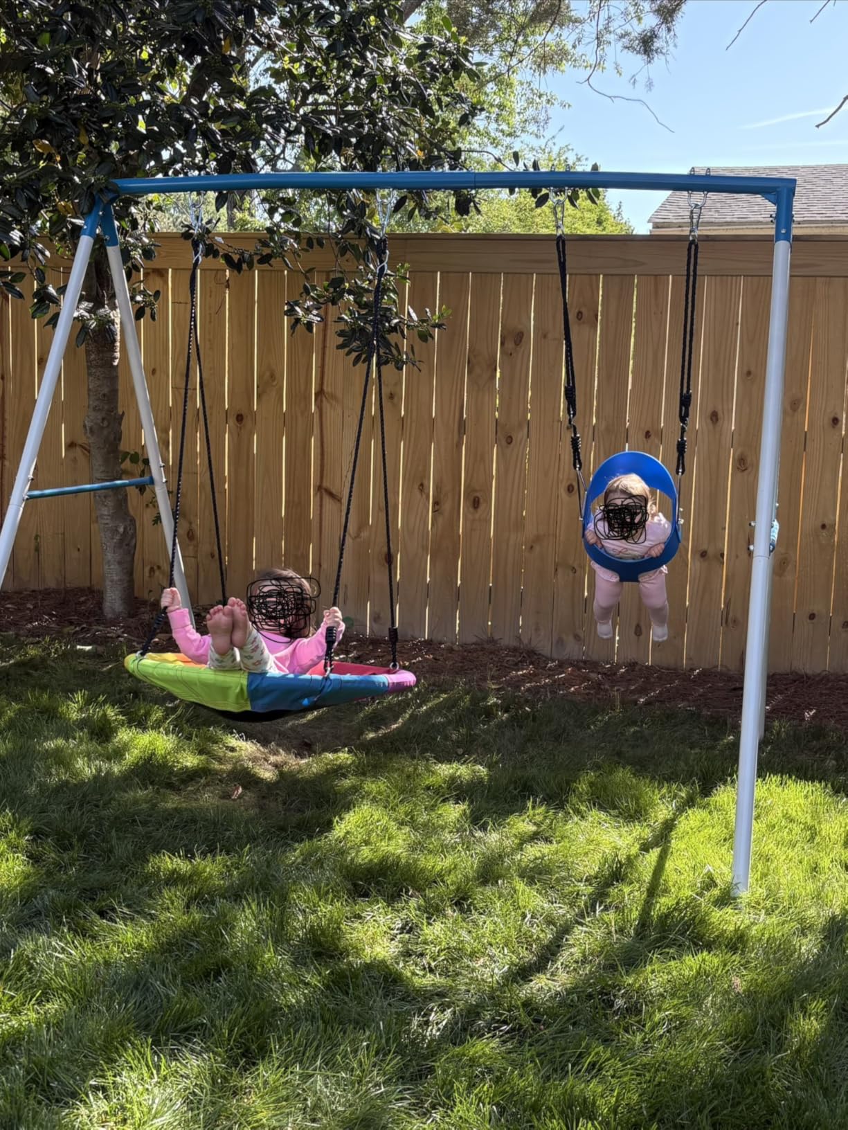 Trekassy Swing Sets for Backyard,440lbs A-Frame with Saucer & Toddler Swing customer photo 1