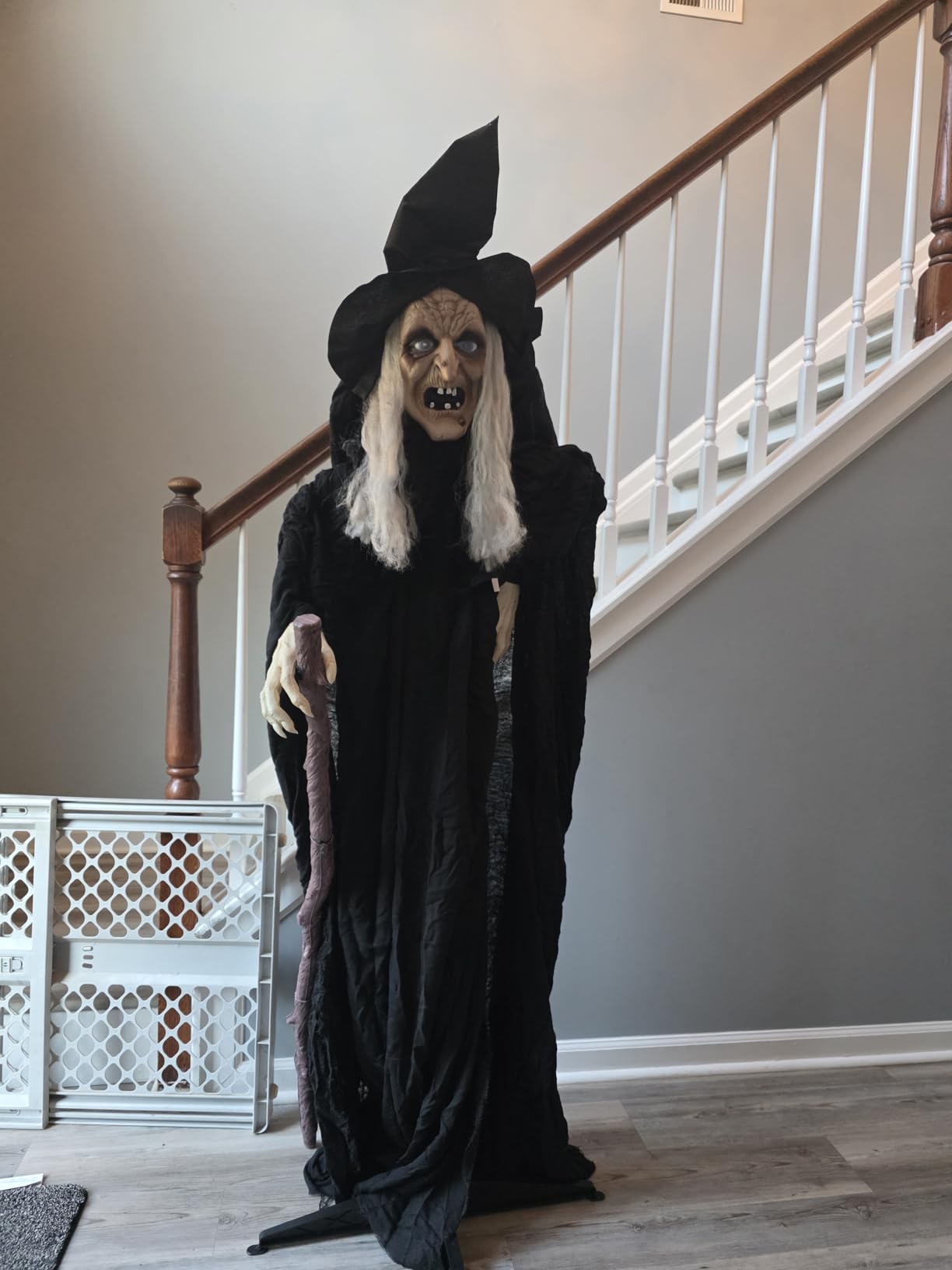 JOYIN Outdoor Halloween Decorations Animatronics Witch with Cane, Life Size Animated Ghost Haunted House Prop Décor with Creepy Sound and Light-up Eyes, Party Supplies customer photo 2