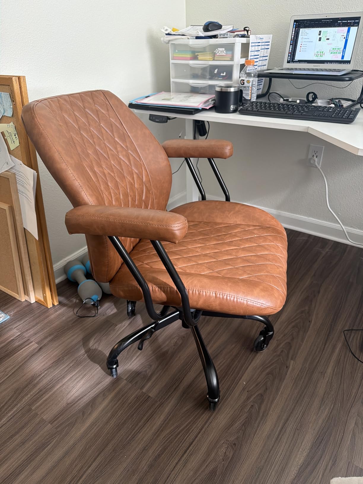 YFO Home Office Desk Chair Office Rubber Casters Ergonomic Computer Chair with Lumbar Support Adjustable Height Rolling Swivel Executive Task Armrests Chair, Black PU customer photo 1