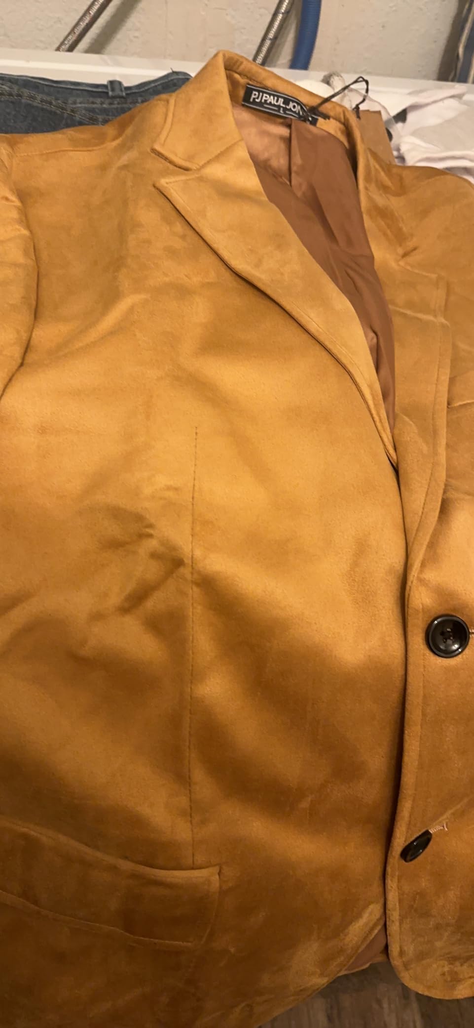 PJ PAUL JONES Mens Blazer Faux Leather Suit Jacket Casual Suede Sport Coat customer photo 2