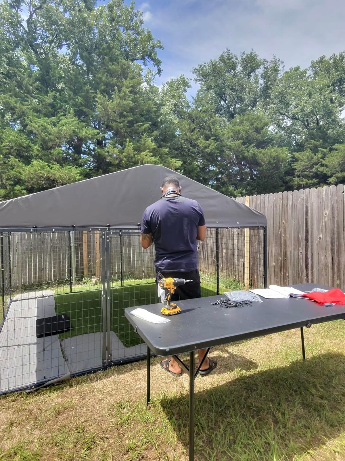 Gotland Dog Kennel Outdoor 10 x10 x6 FT, Dog Cage Outdoor for Medium/Large Dogs with Waterproof Roof Double Secure Locks Ground Spikes, All Weather Heavy Duty Dog Enclosure for Backyard Farm Ranch customer photo 2