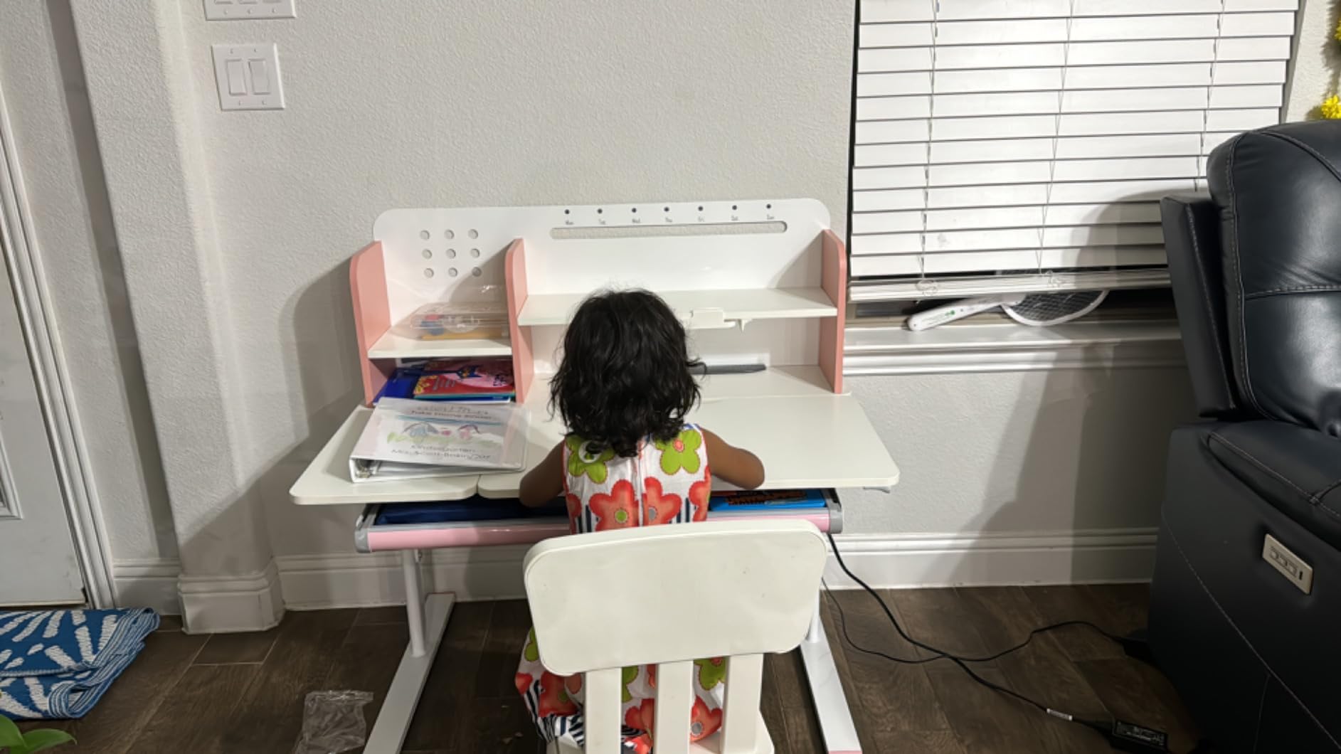 39in Wide Adjustable Height Kids Desk with Tilting Desktop, Bookshelf Hutch customer photo 1