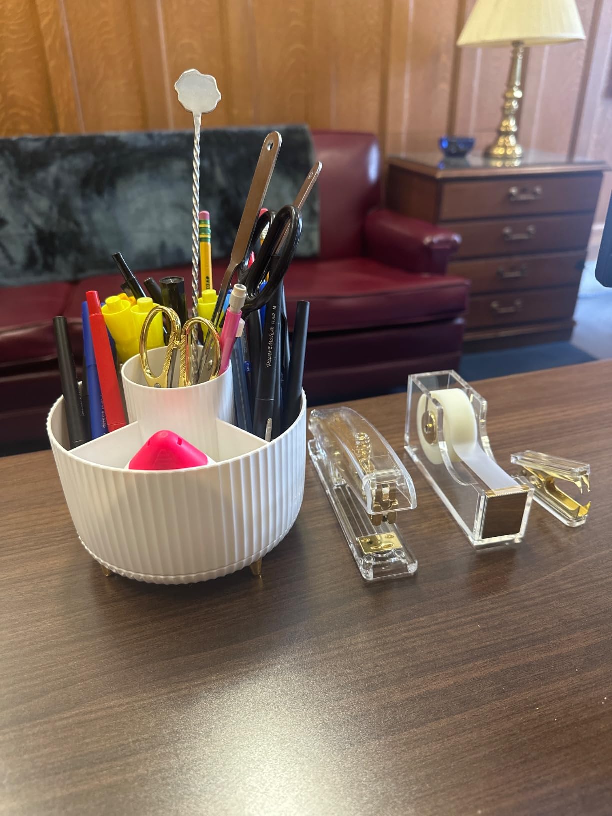 Gawsey Pink Desk Organizers and Accessories with Desk Organizer 360° Rotating Pen Holder and Office Supplies, Cute Stationery Supplies Set customer photo 1