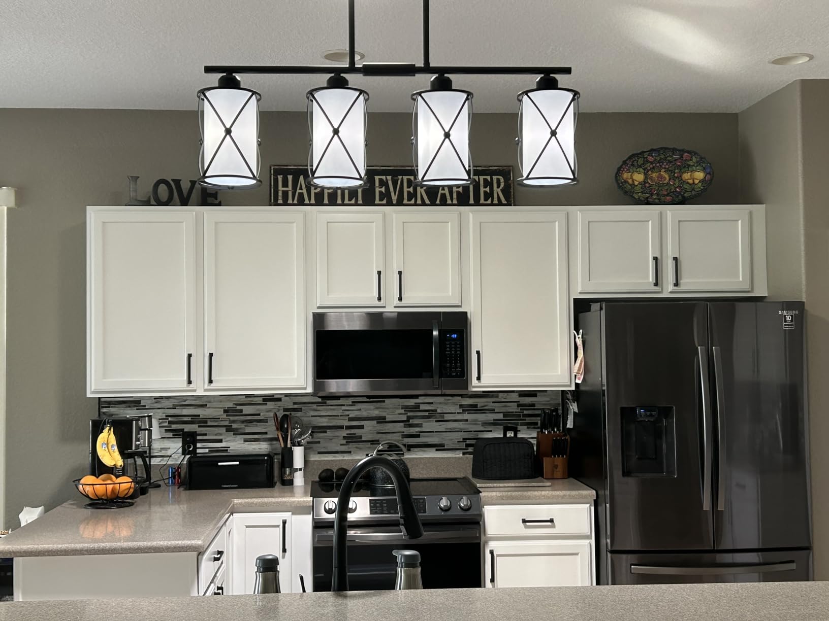 Brushed Nickel Pendant Lights Kitchen Island 3 Pack, Glass Kitchen Pendant Lighting Over Island with Rod, Modern Mini Hanging Light for Kitchen Sink Dining Room, CH9176BN-3PK customer photo 2