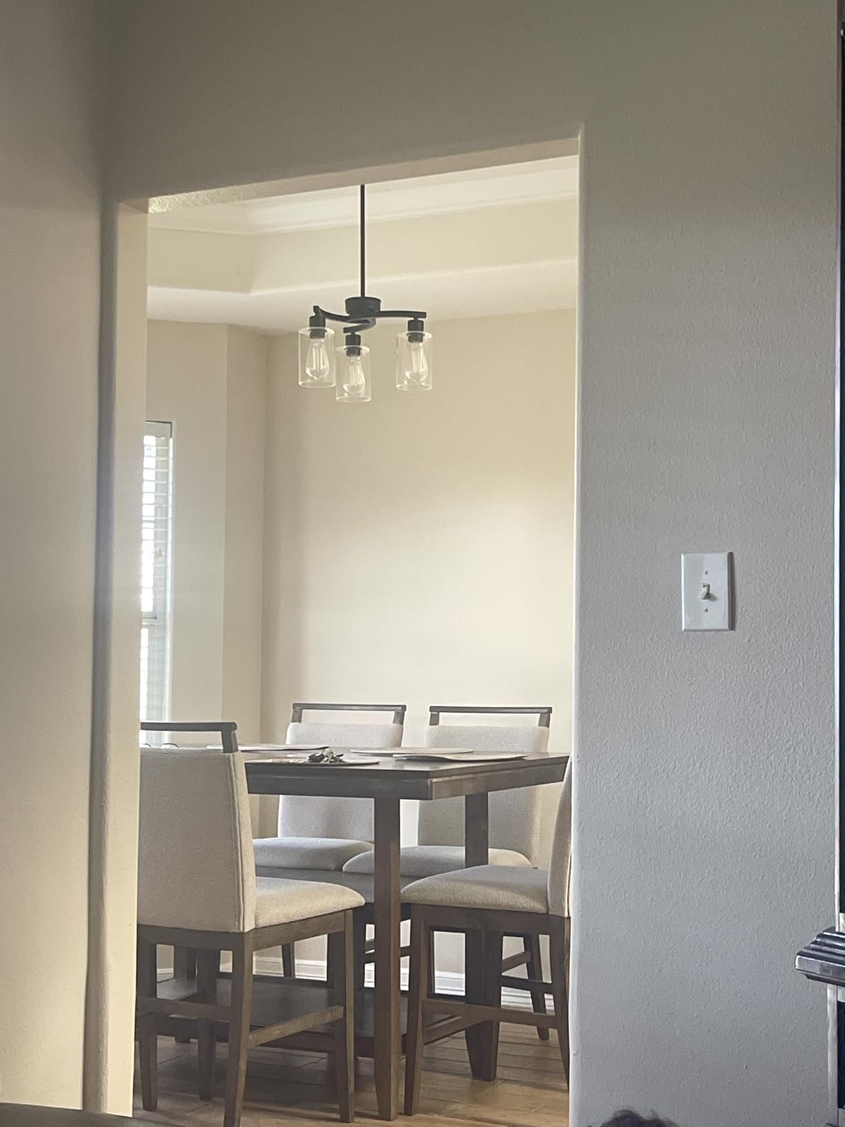CNRATYE 6-Light Brushed Nickel Chandeliers for Dining Room Light Fixtures Over Table, Adjustable Height Hanging Industrial Pendant Lighting for Kitchen Island Bedroom, Clear Glass Shade customer photo 1