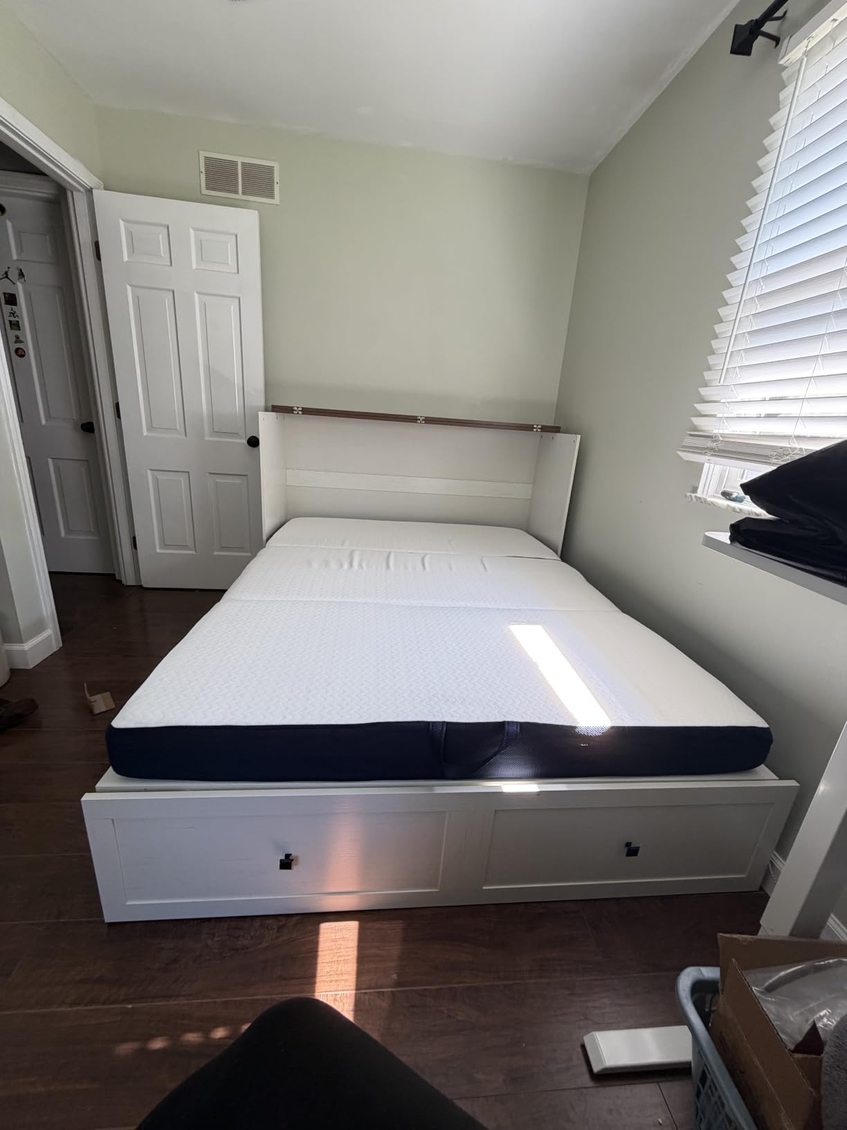 AMERLIFE Full Murphy Bed with Storage & Charging Station | Distressed White Wood Murphy Cabinet, Farmhouse Foldable Platform Bed, Large Drawer, Noisy Free, Guest Bedroom & Living Room customer photo 1