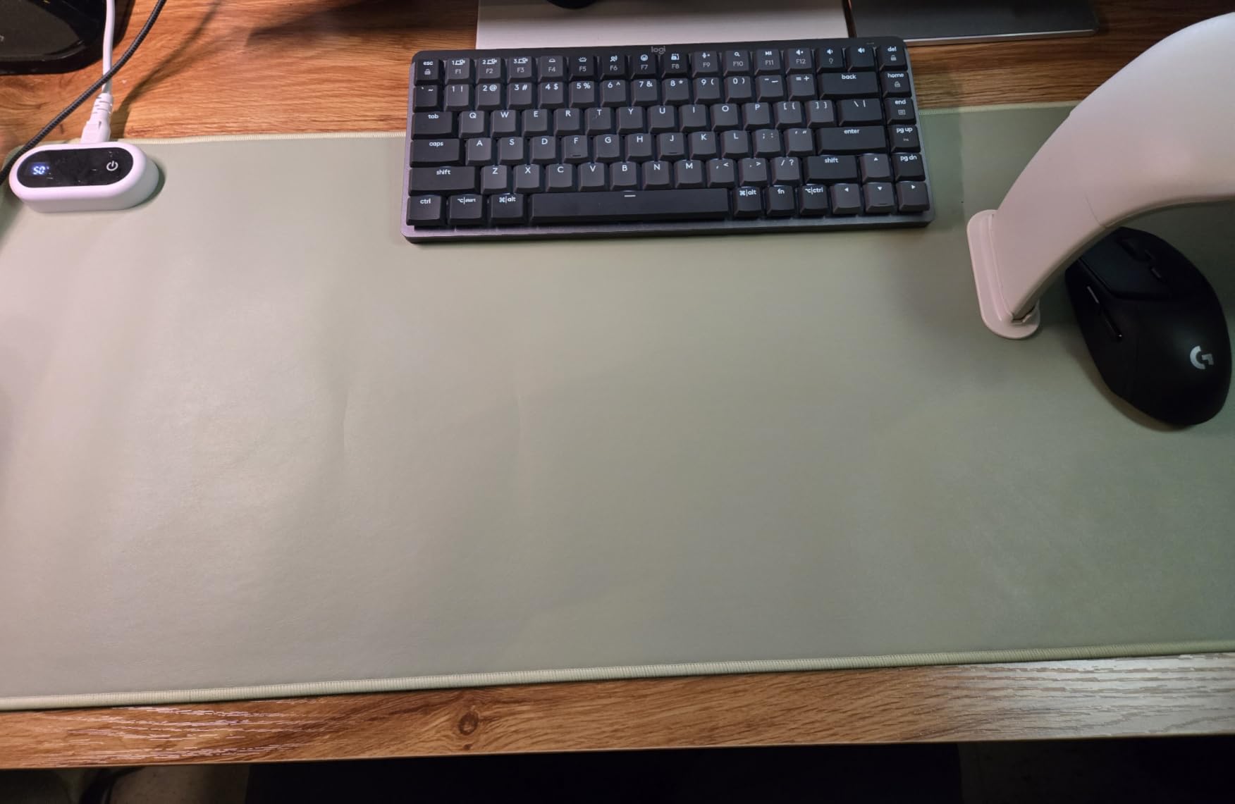 Konohan Heated Desk Mat PU Warm Mouse Pad, Gray-Green Color, 31.5