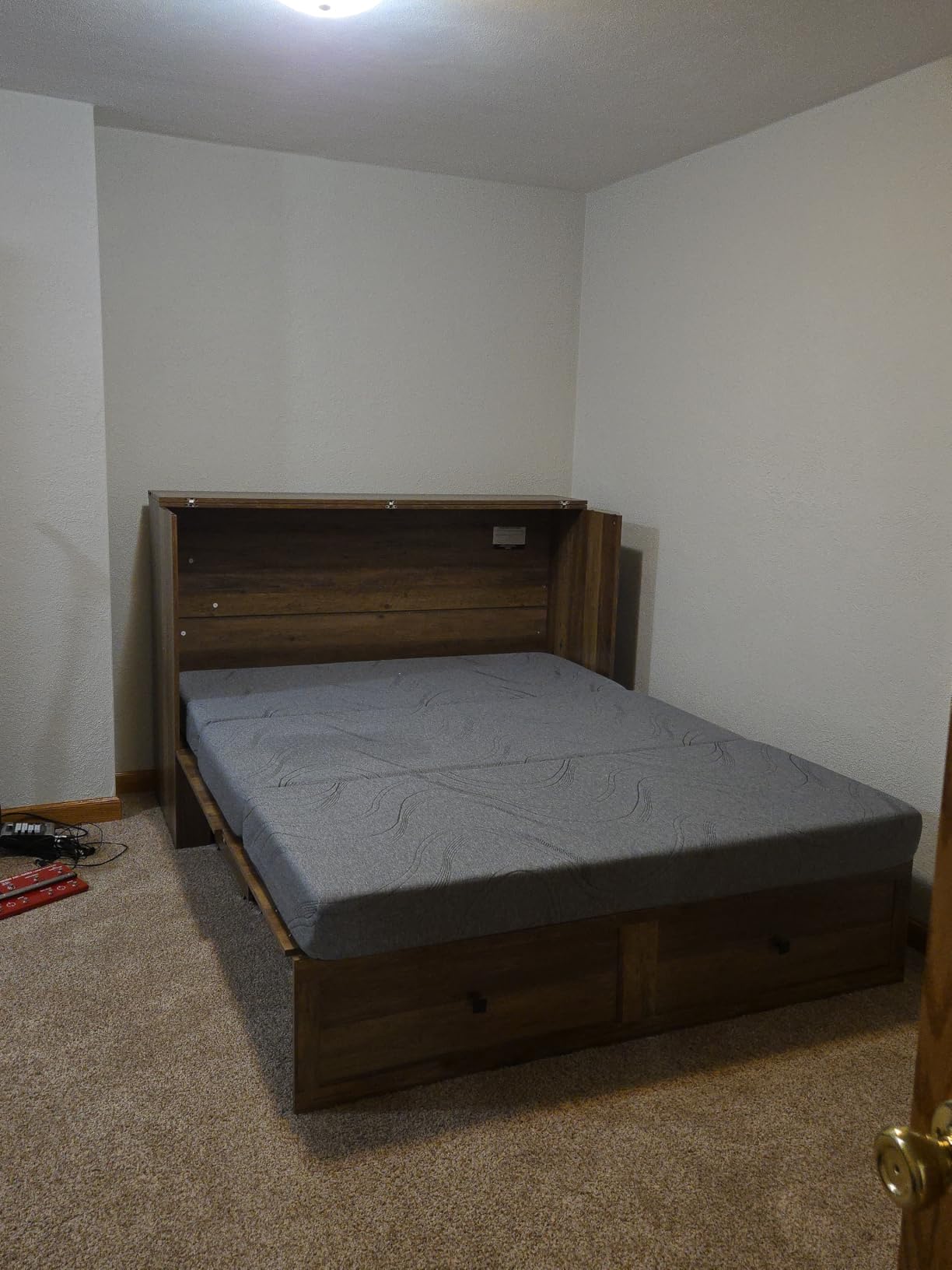AMERLIFE Queen Murphy Bed with Storage & Charging Station | Rustic Grey Wood Murphy Cabinet, Farmhouse Foldable Platform Bed, Large Drawer, Noisy Free, Guest Bedroom & Living Room customer photo 1
