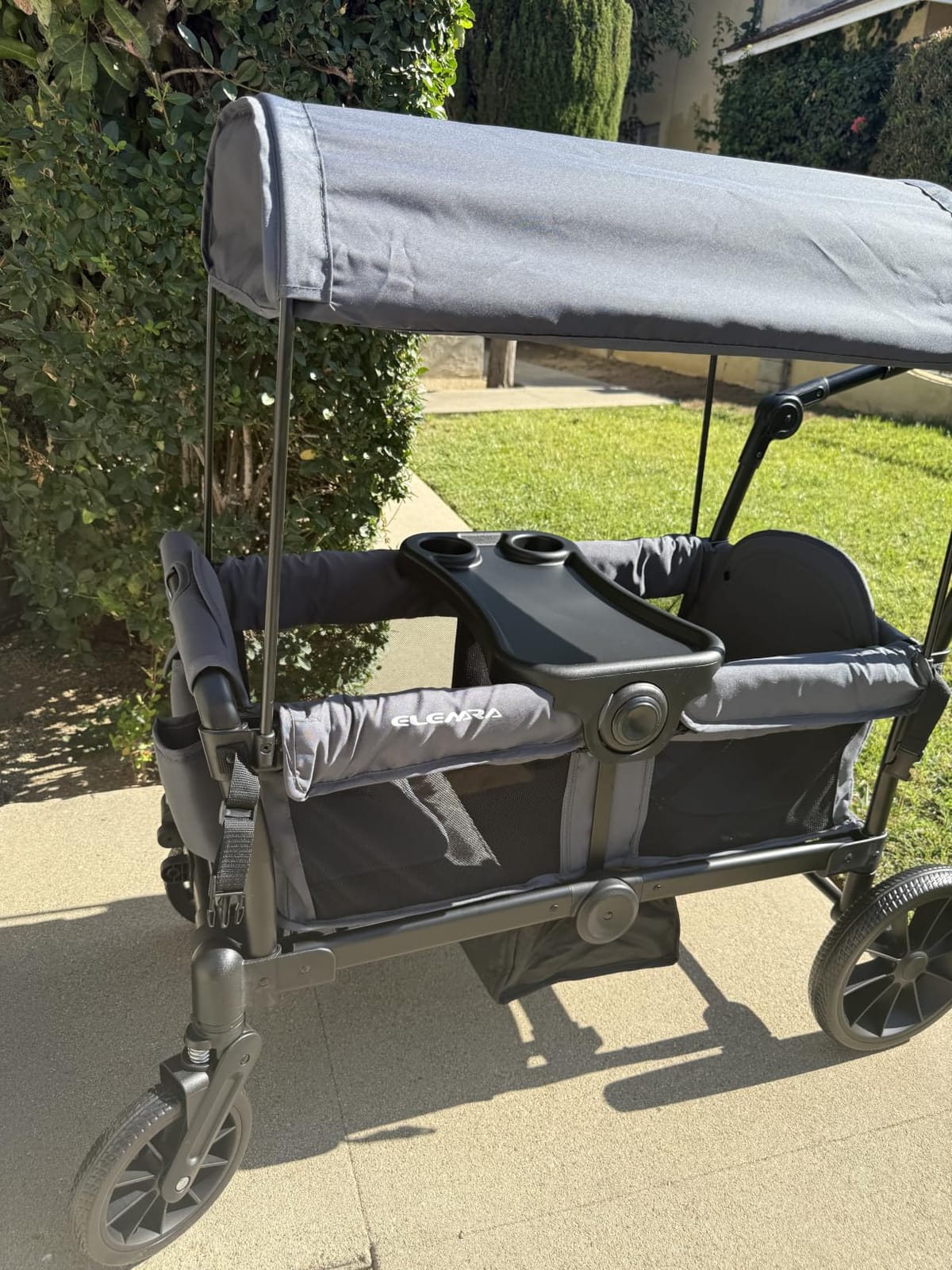 ELEMARA Foldable Wagon Stroller, Stroller Wagon for 2 Kids, Premium All Terrain Wagon for Kids with Removable Canopy, Adjustable Push/Pull Handle, Harnesses, Large Storage Bag, Black customer photo 1