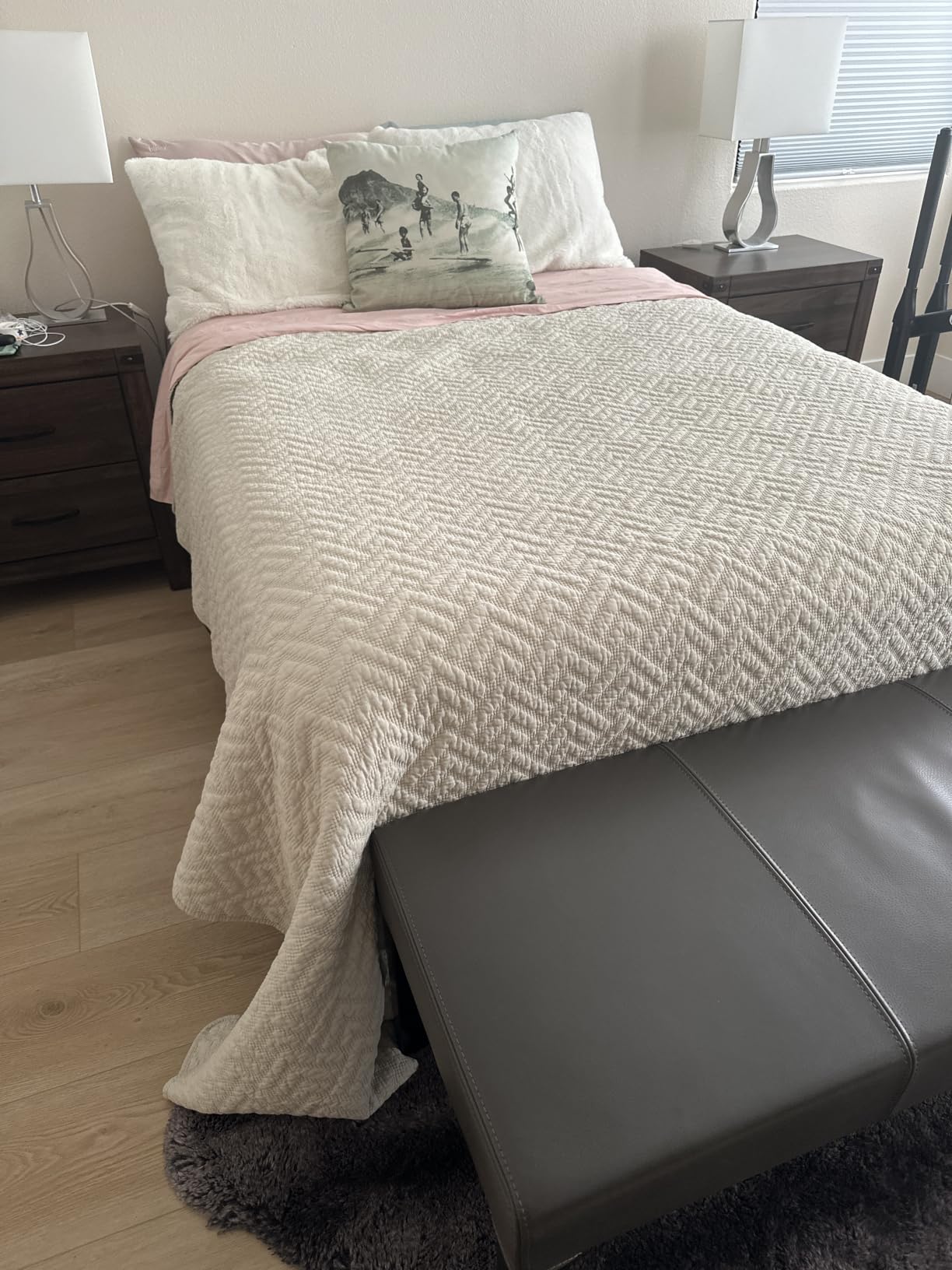palassio White 100% Cotton Quilt Queen Size Bedding Sets with 2 Pillow Shams, Textured Lightweight Soft Bedspread Shabby Chic Coverlet, Quilted Comforter Bed Cover for All Season, 3 Pieces customer photo 2