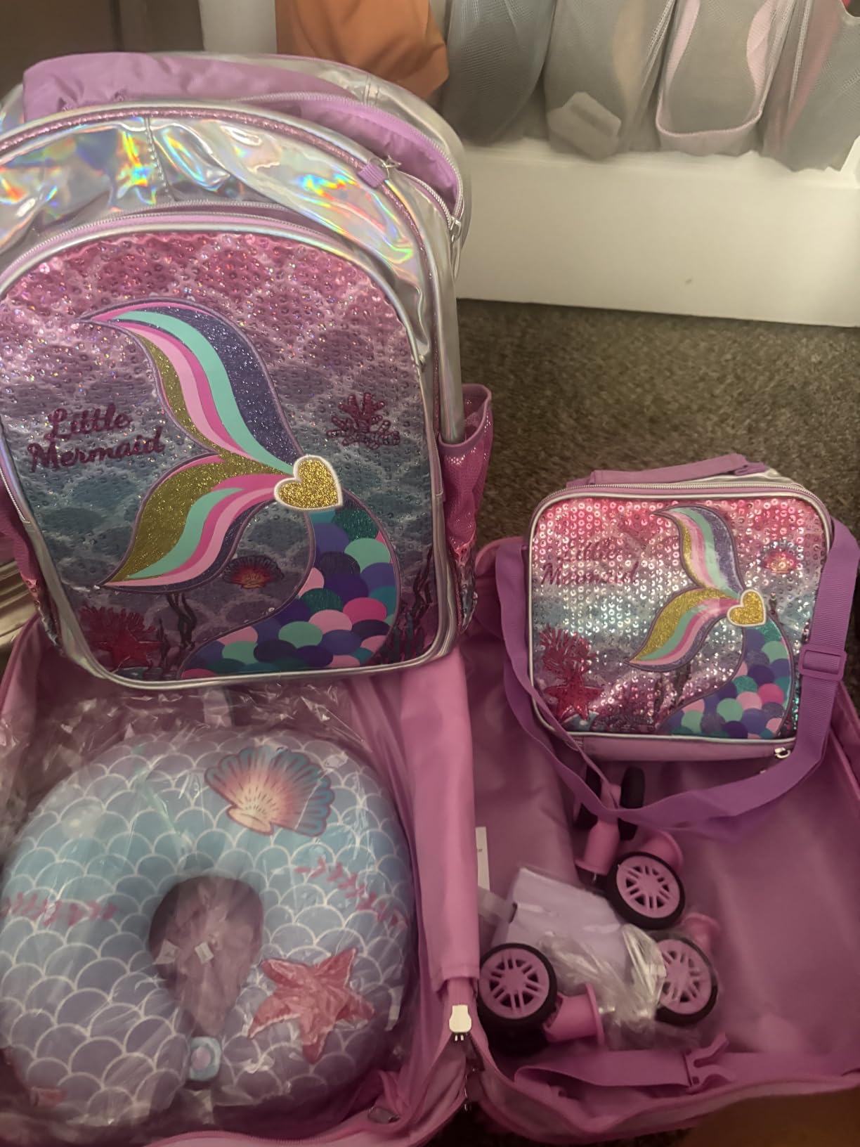 Kid’s Luggage Set 5 Piece Suitcase Set 16’’ Hardside Luggage with Spinner Wheels Girls Boys Carry on Luggage Travel Rolling Luggage Airline Approved customer photo 2
