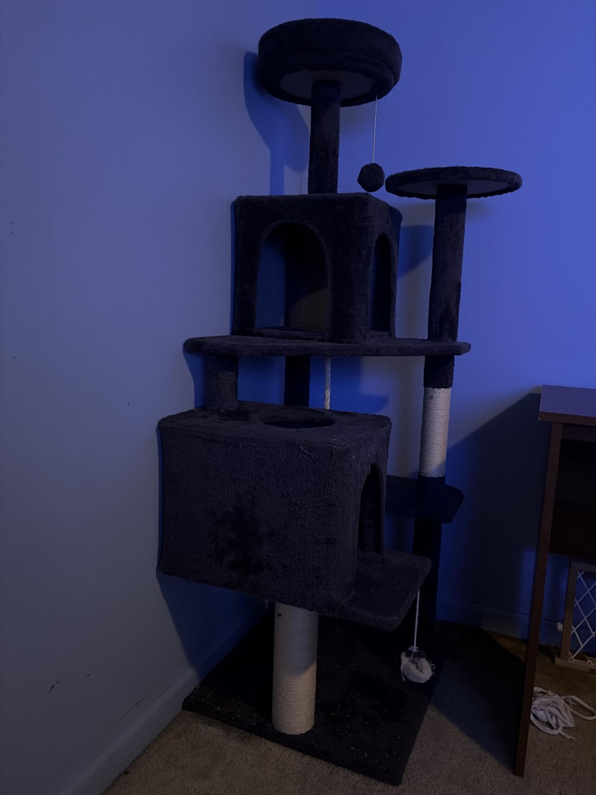 58.5inch Large Cat Tree Tower Condo for Indoor Cats, Soft Plush Multi-Level Climbing Tree Cat House with Cat Cave, Scratching Post, More Entrance/Exit, Sisal Rope, Grey Black customer photo 2