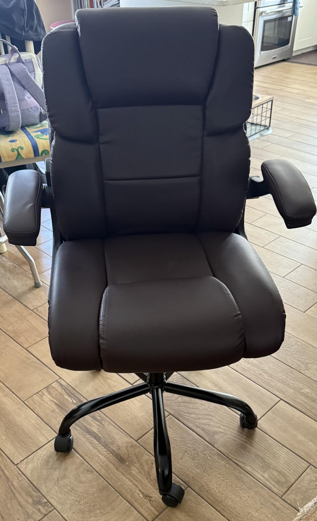 HOFFREE Leather Office Chair Home Computer Desk Chairs with Flip-up Arms and Swivel Wheels Adjustable Height PU Leather Mid Back Ergonomic Executive Office Chair for Short People Black customer photo 1