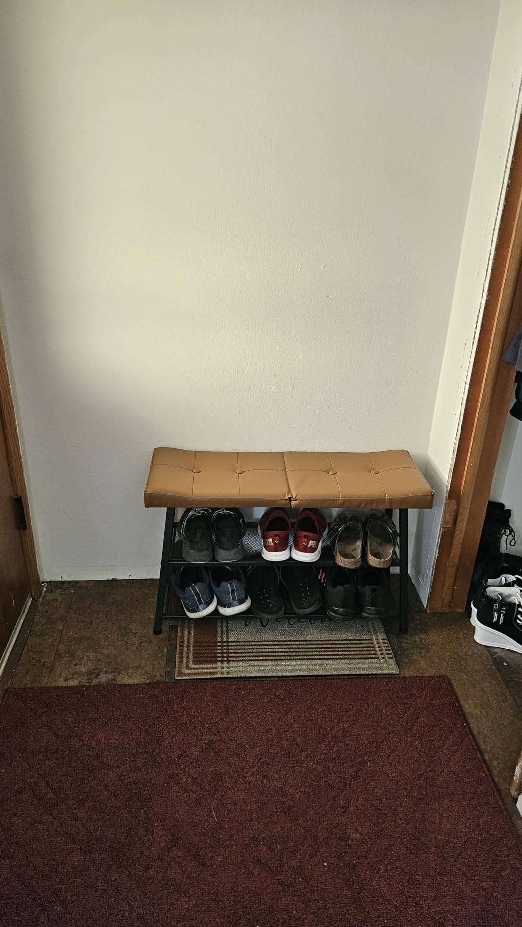 YATINEY Shoe Bench, 3-Tier Shoe Rack, Entryway Bench with Storage and Cushion, for Hallway, Foyer, Bedroom, Black HX02BB customer photo 2