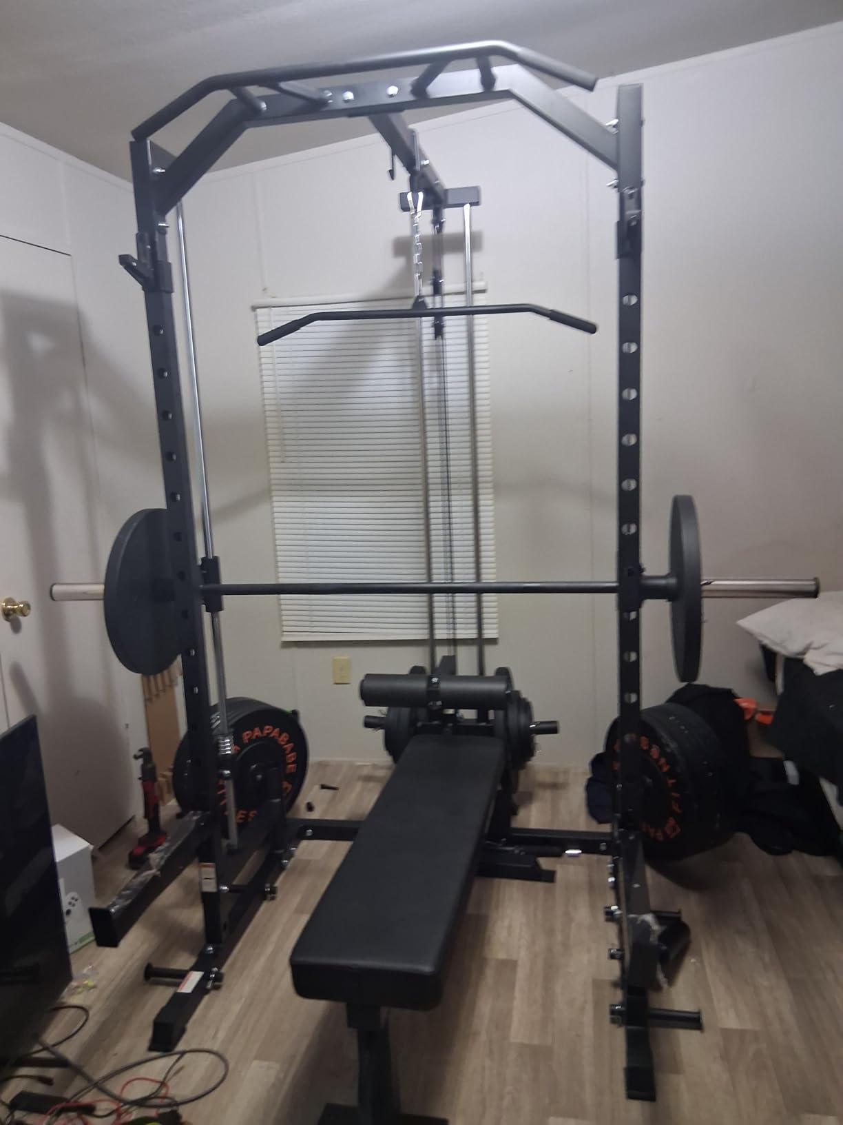 Mikolo Smith Machine Home Gym Power Cage (1:1 Ratio Strength Trainer) (Space Saving Design) (with 8 Free Attachments) Squat Rack for Full Body Training customer photo 1