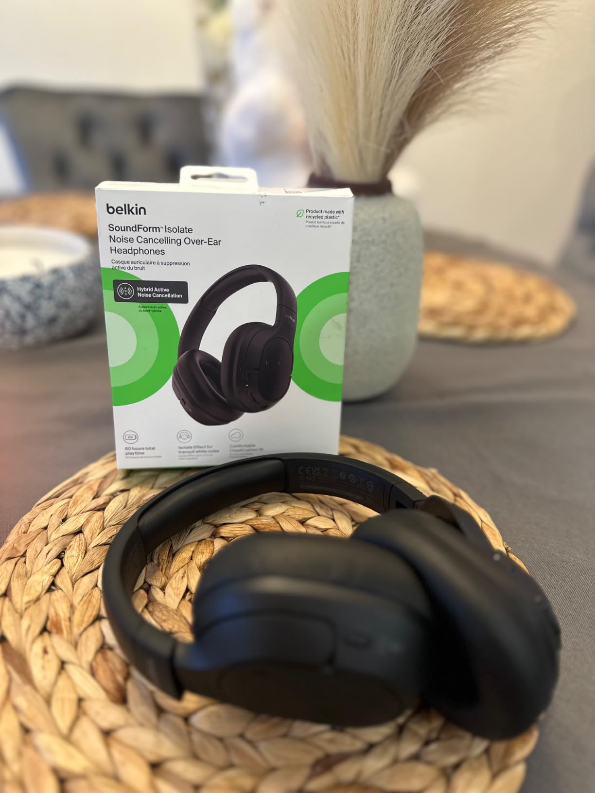 Belkin Isolate Over-Ear ANC Headphones, CloudCushion, 60H | Hybrid active noise cancelling, Bluetooth 5.4, foldable, multipoint, travel, home, office, USB-C and 3.5mm cable customer photo 2