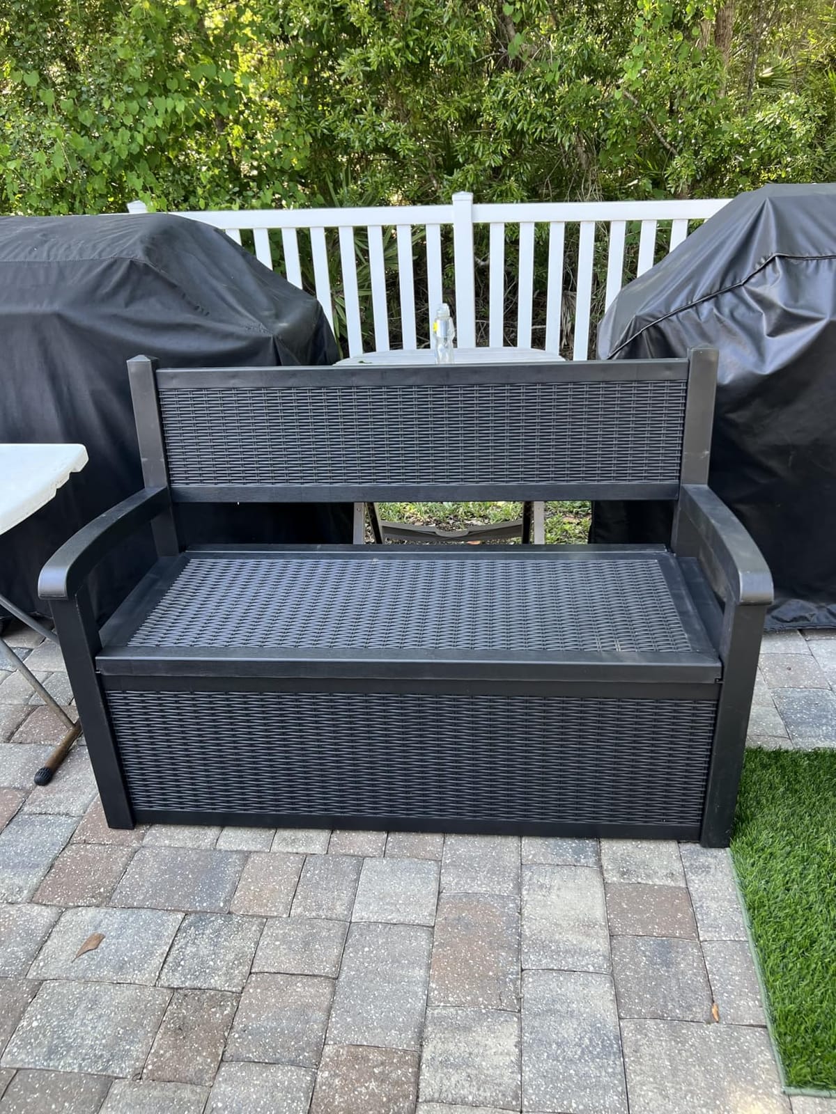 PatioZen 80 Gallon Outdoor Storage Bench Deck Box, Black customer photo 2