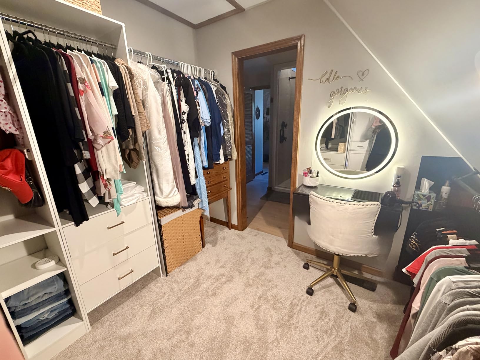 Aheaplus Closet System with 6 Drawers, 4 Hanging Rods & Corner Tower, Corner Closet System with Hanging, 92.6