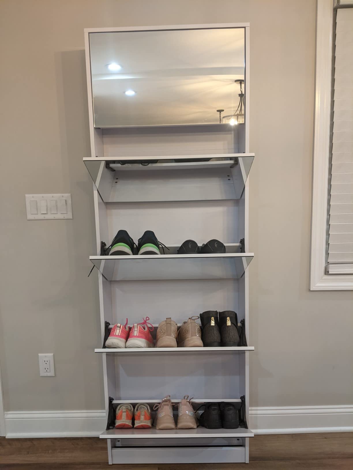 Mirrored Shoe Storage Cabinet with 5 Flip Drawers, 30 Pairs customer photo 2