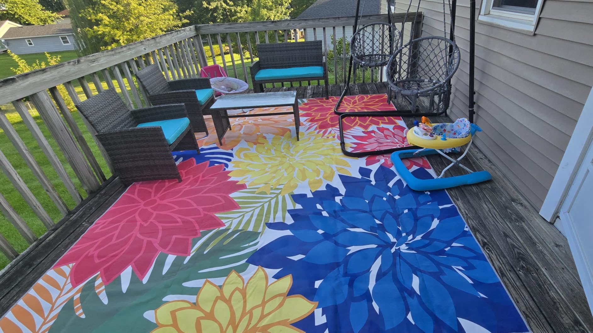 Outdoor Rug Waterproof, Washable Patio Rug for Deck, 9x12, Colorful customer photo 1