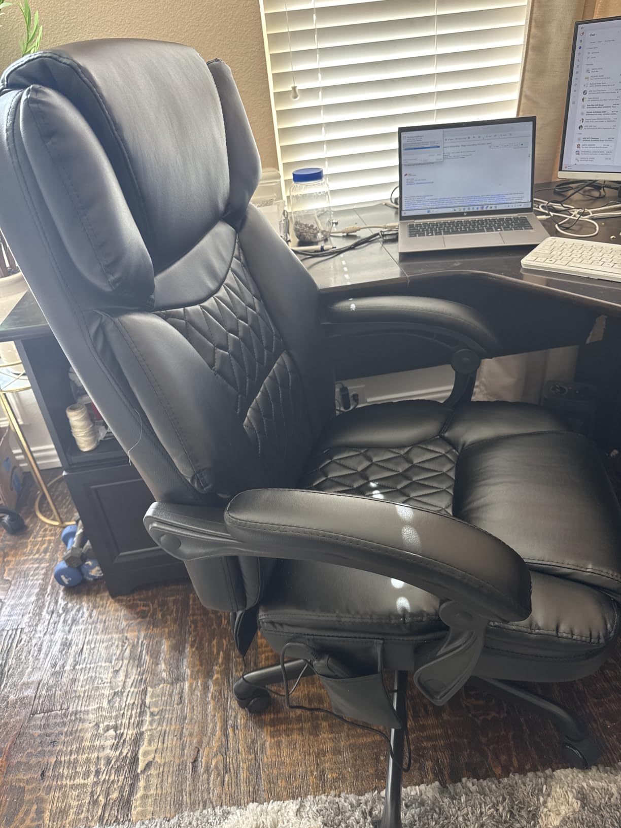 Massage Office Chair with Foot Rest 6 Points Vibration and Heat Home Office Desk Chairs for Heavy People 400lbs Reclining Managerial Chairs Ergonomic Executive Chair (Cream) customer photo 2