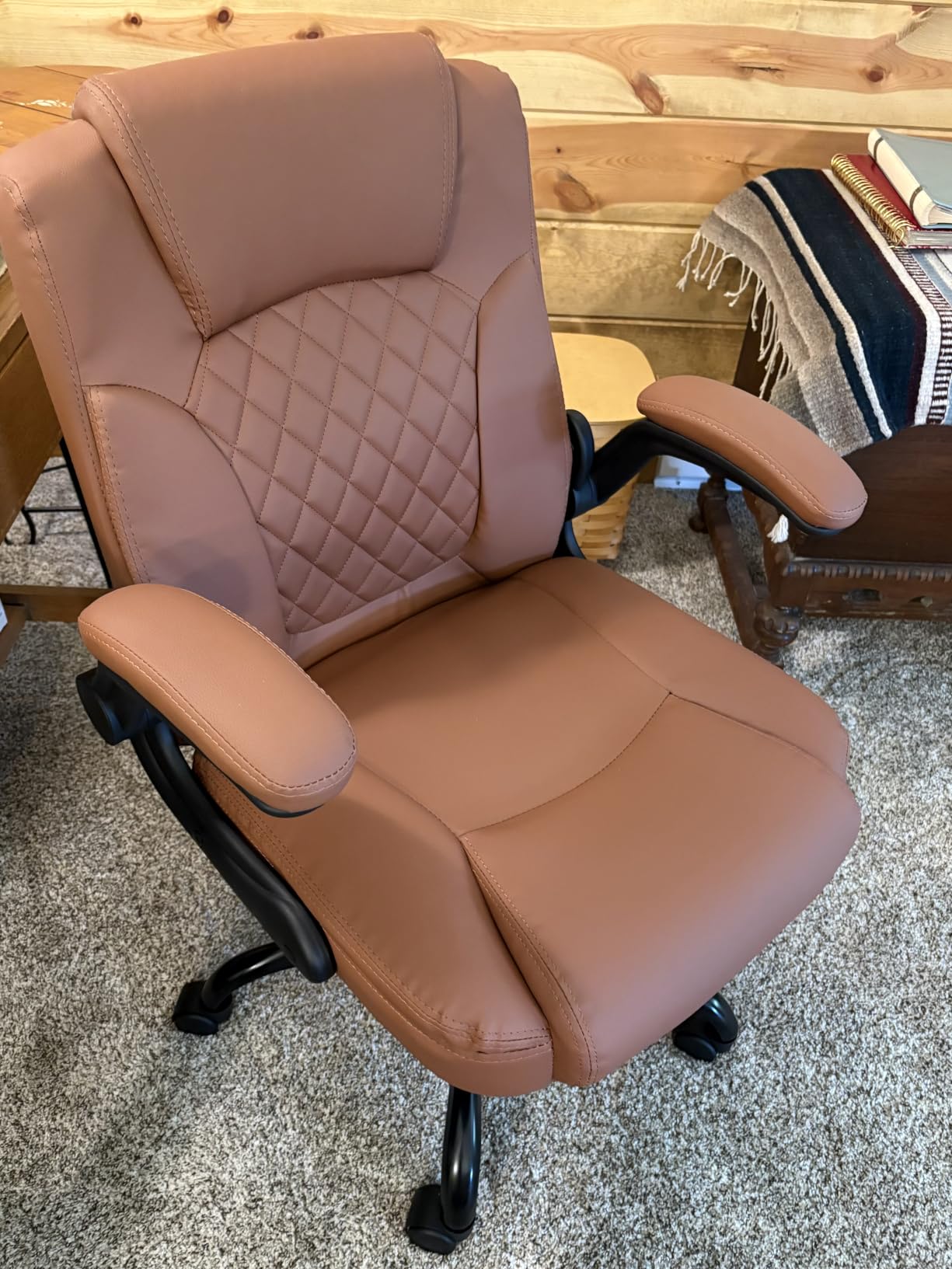 Leather Office Chair, PU Home Computer Desk Chairs with Ergonomic Back Support, 360°Swivel Free,Small Gaming Chair with Wheels and Adjustable Armrests, for Short People Use customer photo 2
