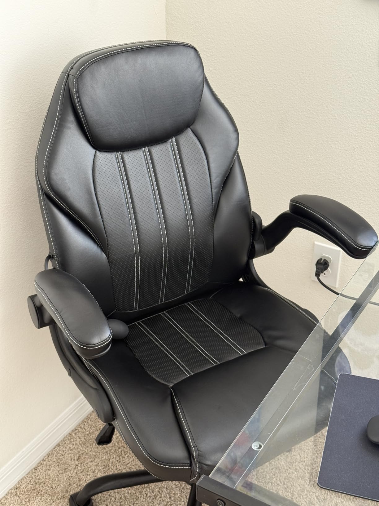 Ylzyxal Office Desk Chair, Ergonomic Computer Chair with Padded Flip-Up Arms and Adjustable Lumbar Support, PU Leather Executive Chair with Tilt Lock and 360° Swivel Rolling Wheels for Work, Study customer photo 2