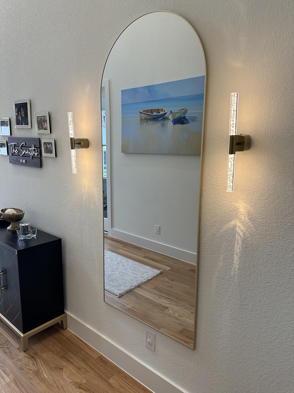 KOMCOTE Full Length Floor Mirror, 91x46 Inch Oversized Arched Standing Mirror in Black for Bedroom, Living Room, Dressing Room - Elegant Freestanding Leaning Mirror Decor customer photo 1