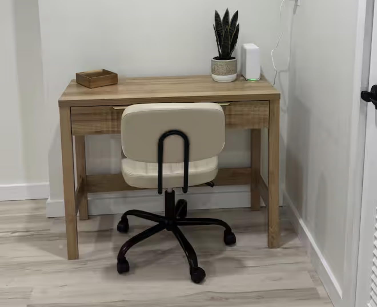 Sweetcrispy Office Desk Chair, Small Home Vanity Chair, Lumbar Support | Armless PU Leather, Height Adjustable Rolling Swivel Task, Bedroom Home Student, Black customer photo 1