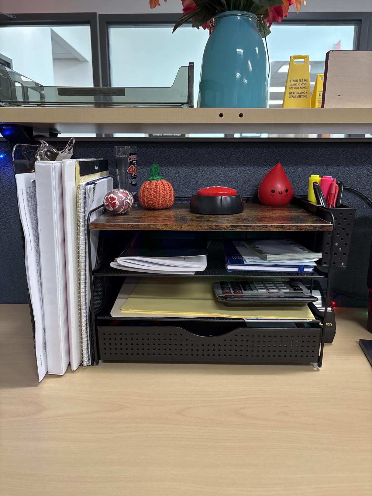 Wood Desk Organizers and Accessories with File Sorters & Catalog Racks | 4-Tier Desk Accessories & Workspace Organizers with Drawer and Pen Holder, Desk Reference Racks (Wood, 4T with Drawer) customer photo 1