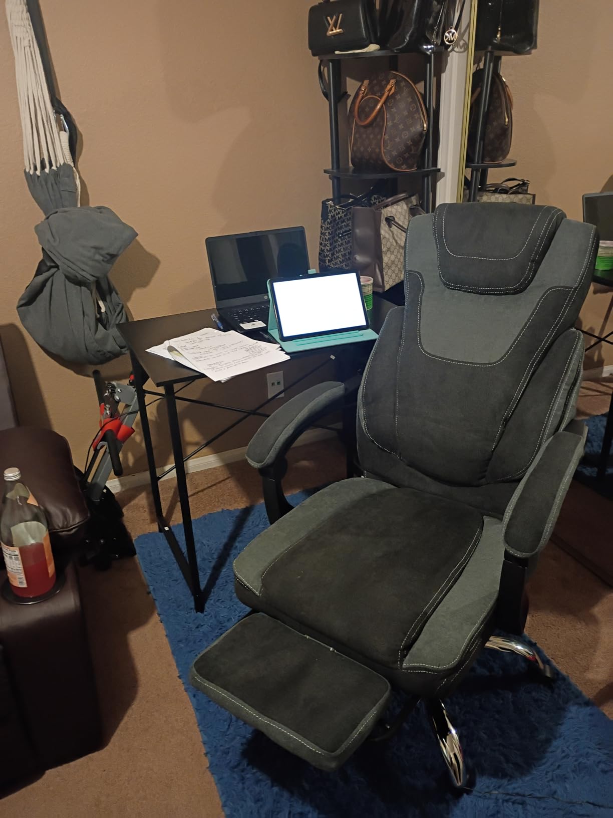 Massage Office Chair with Foot Rest,6-Point Vibration & Heat Reclining Computer Chair,Big and Tall Fabric Office Chair for Heavy People,Ergonomic Executive Desk Chair,Thick Cushion,High Back,BlackGrey customer photo 2