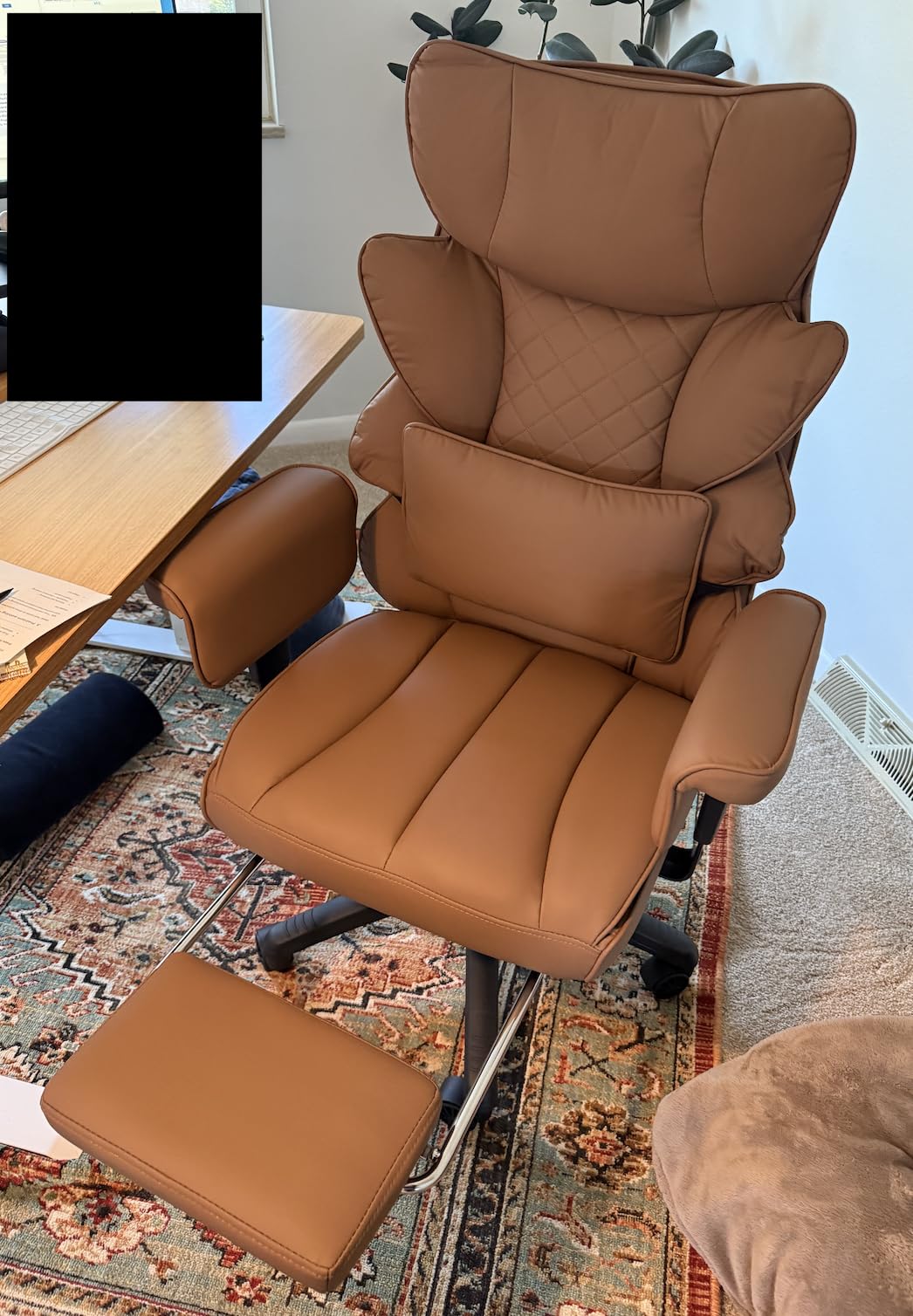 Dowinx Big and Tall Office Chair with Pocket Spring Cushion, High Back Computer Gaming Chairs with Adjustable Armrests, Executive Desk Chairs with Lumbar Support and Footrest, PU-Brown customer photo 1