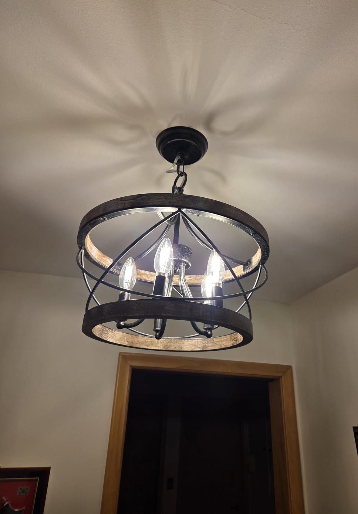 Farmhouse Wood Chandelier Light Fixture, 16 Inch Dining Room Light Fixture customer photo 1