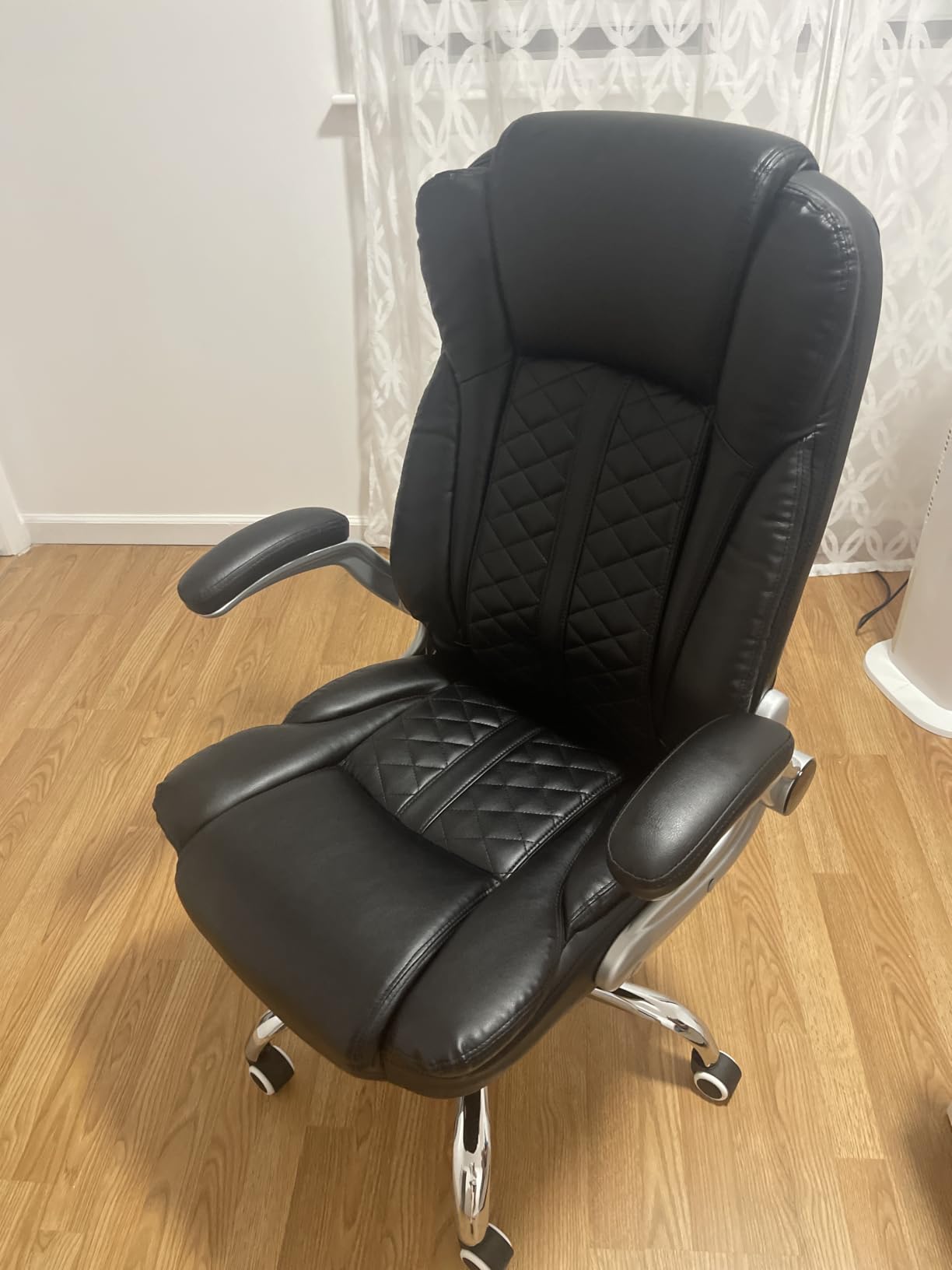 400lbs Executive Office Chair with Flip-Up Armrests, Big and Tall Computer Chair for Heavy People, Heavy Duty Ergonomic Comfy Chair, Breathable PU Leather (Grey) customer photo 1