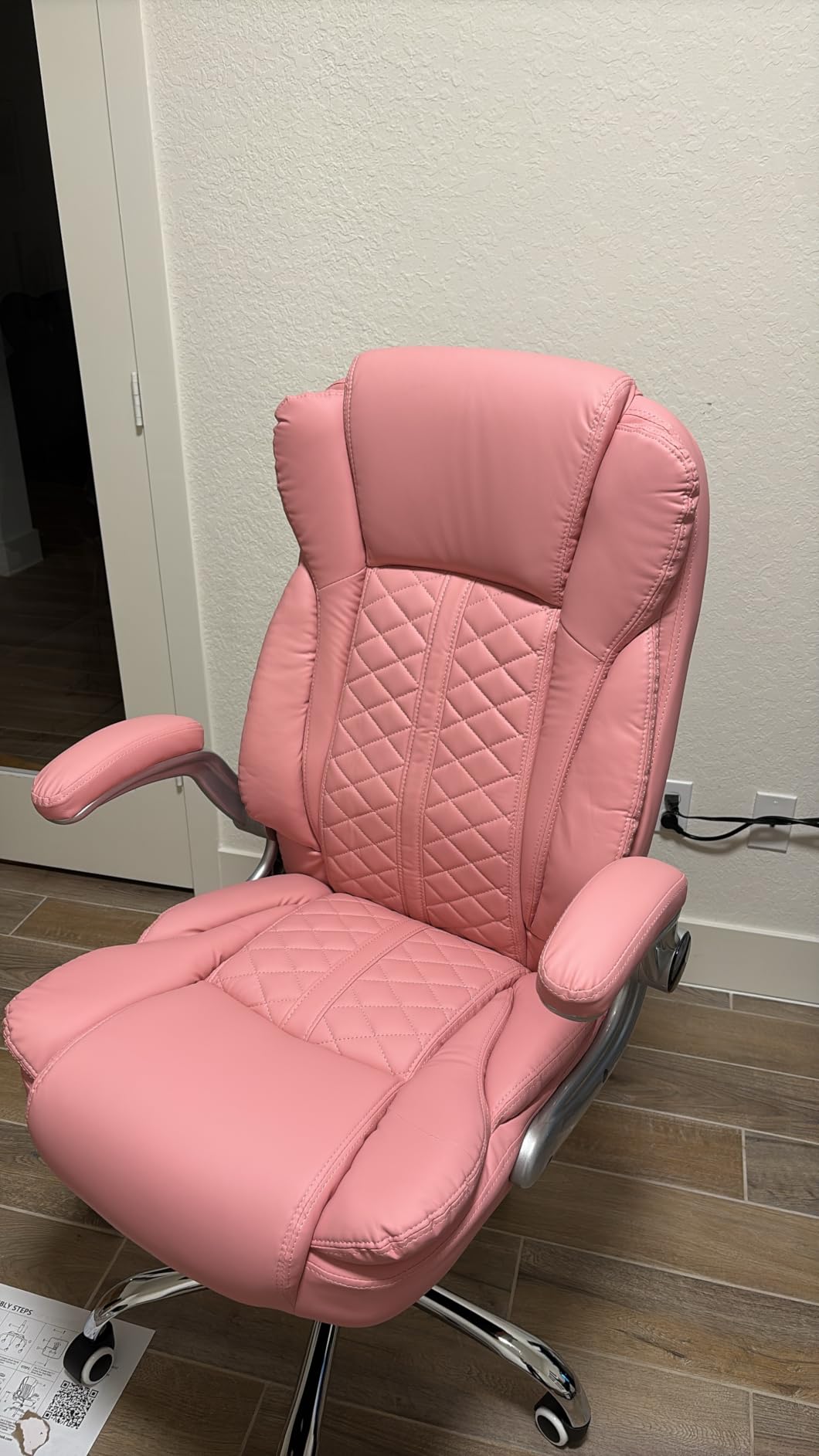 400lbs Executive Office Chair with Flip-Up Armrests, Big and Tall Computer Chair for Heavy People, Heavy Duty Ergonomic Comfy Chair, Breathable PU Leather (Grey) customer photo 2