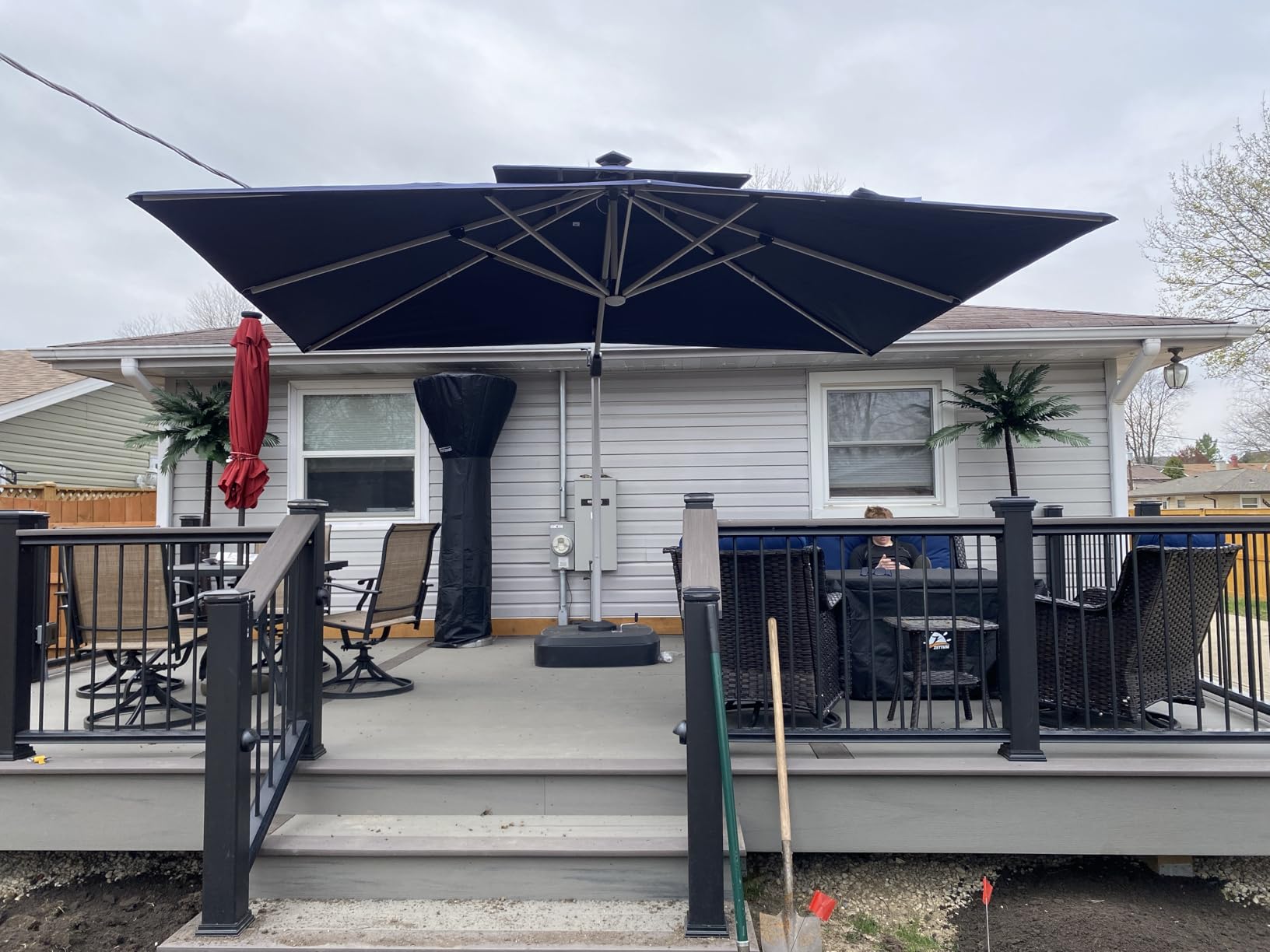 PURPLE LEAF Cantilever Umbrella 9' X 12' Solar LED Light Patio Deck, Beige customer photo 2
