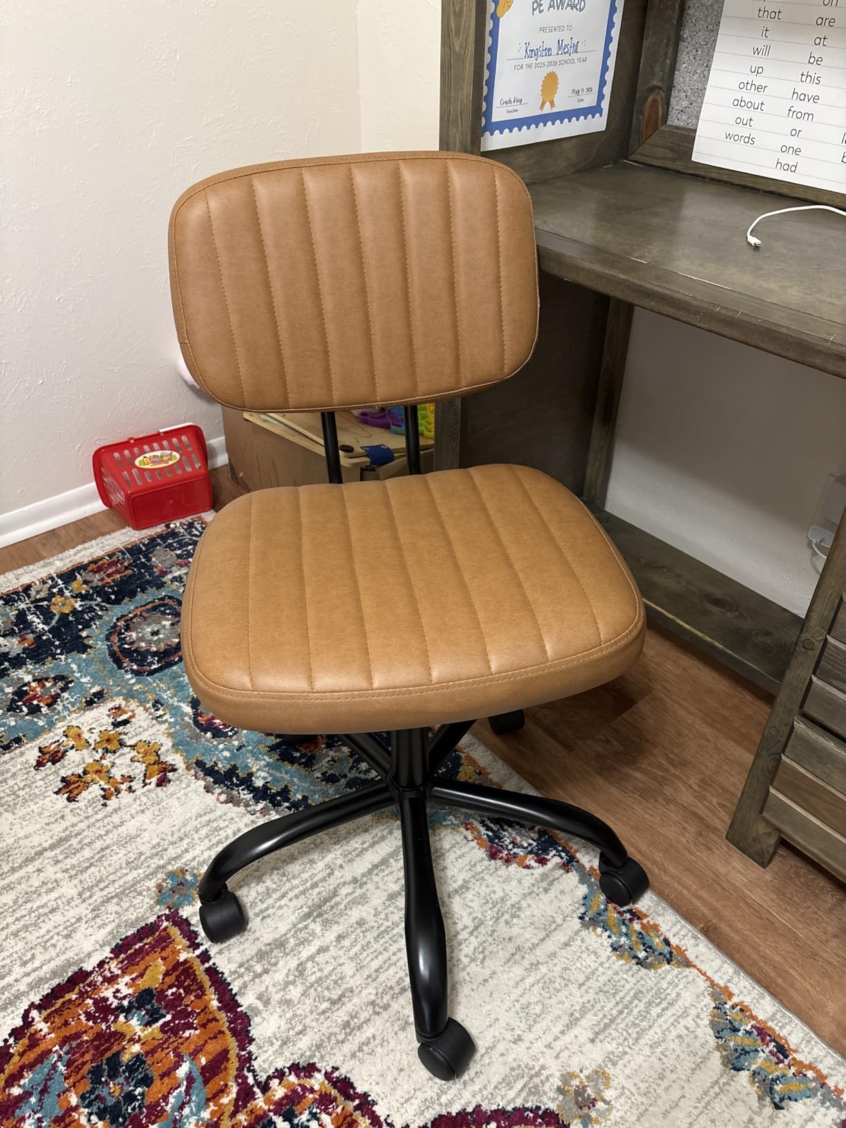 DUMOS Home Office Chair, Ergonomic Computer Desk Chair, Lumbar Support | Armless Height Adjustable, PU Leather, 360 Swivel Wheels, Small Space, Adults, New Black customer photo 2