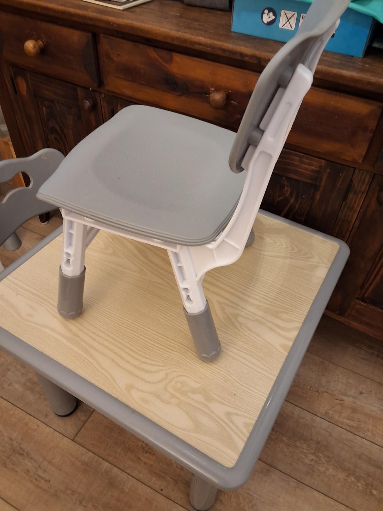 Pterying Toddler Table and Chair Set, Graffiti Tabletop, 2 Chairs, Grey | Adjustable Height, Ages 2-8, for Home Preschool Daycare Drawing Eating Learning and Playing customer photo 2